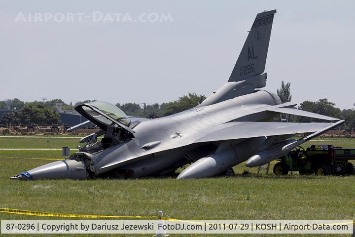 87-0296, General Dynamics F-16C C/N 5C-557, After overran the runway  - F-16C Fighting Falcon 87-0296 AL from 100th FS 187th FW Montgomery, AL