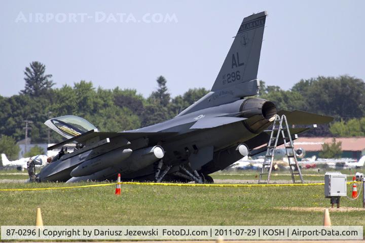 87-0296, General Dynamics F-16C C/N 5C-557, After overran the runway  - F-16C Fighting Falcon 87-0296 AL from 100th FS 187th FW Montgomery, AL
