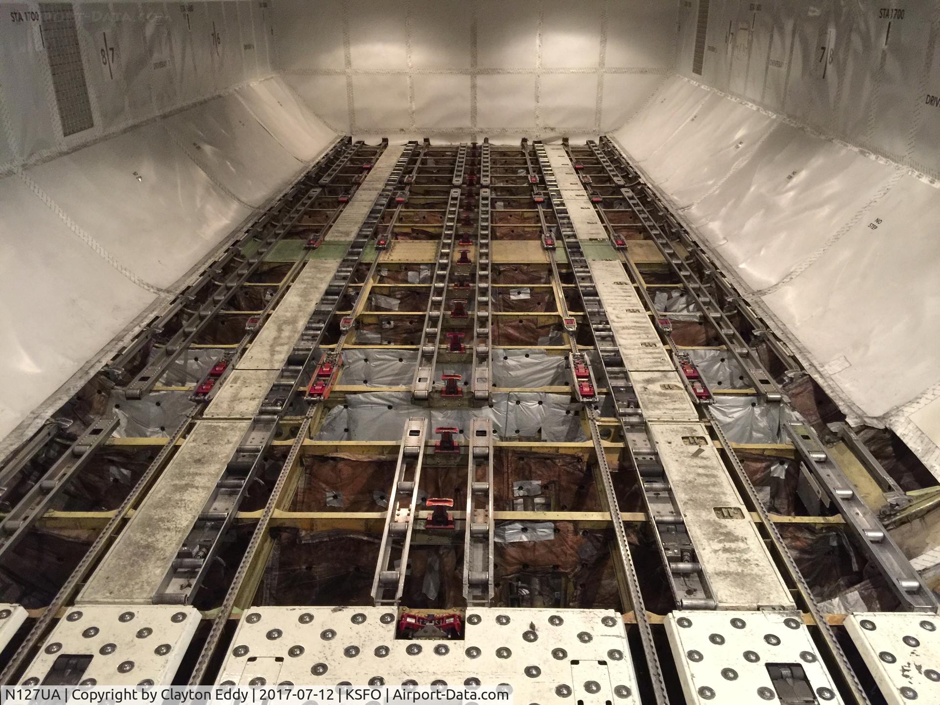 N127UA, 1999 Boeing 747-422 C/N 28813, Aft cargo compartment.