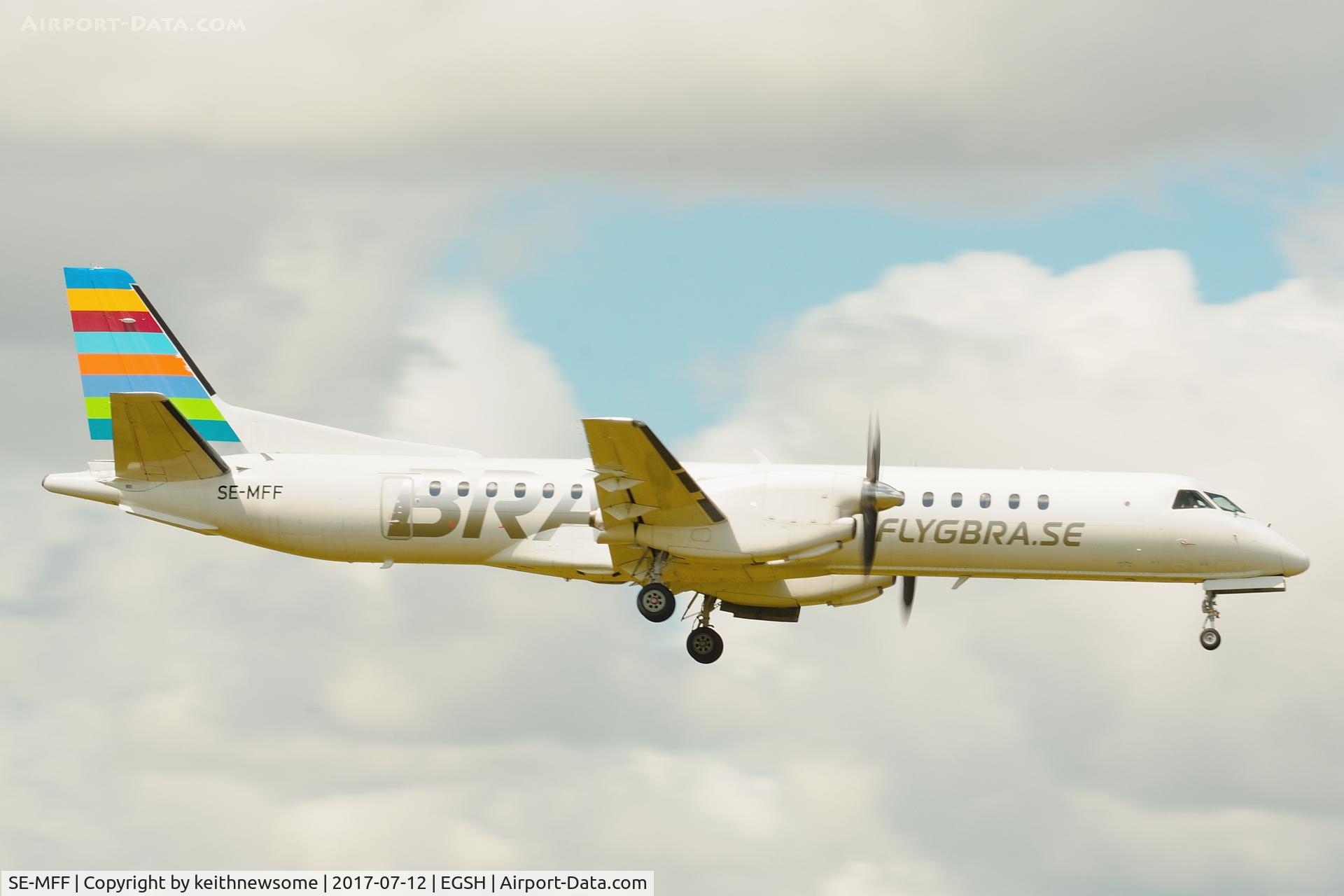 SE-MFF, 1996 Saab 2000 C/N 2000-038, Arriving at Norwich for paintwork.