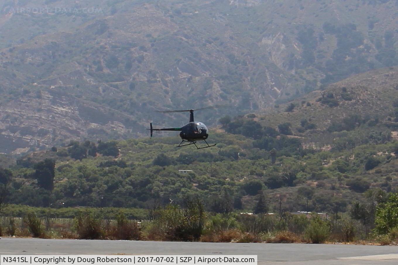 N341SL, 1993 Robinson R22 Beta C/N 2299, 1993 Robinson R22 BETA, Lycoming IO-320 160 Hp derated, riverbed approach to landing-SZP's Helipad.