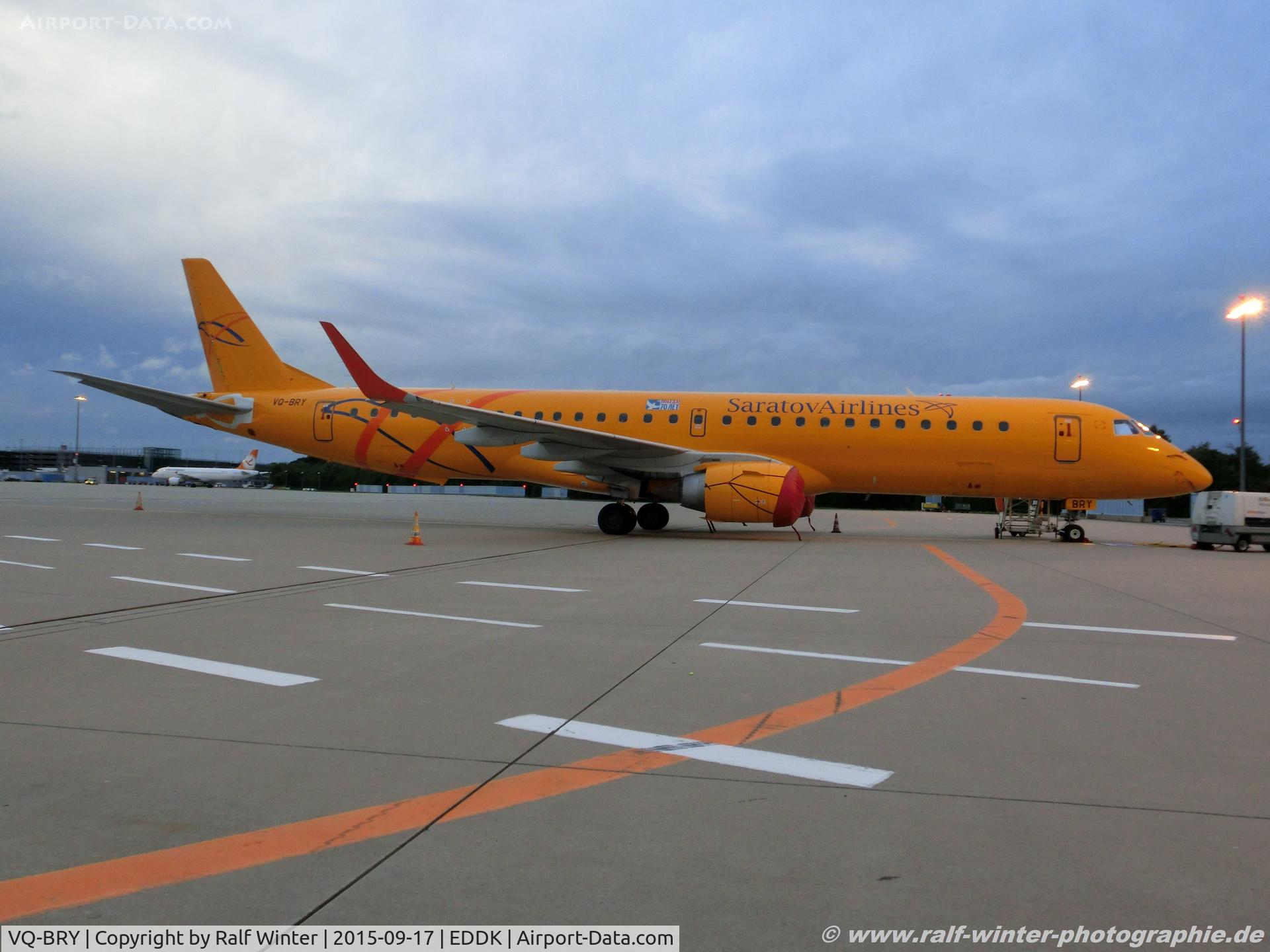 VQ-BRY, 2008 Embraer 195AR (ERJ-190-200IGW) C/N 19000157, Embraer ERJ-195SR - 6W SOV Saratow Airlines - 19000157 - VQ-BRY - 17.09.2015 - CGN