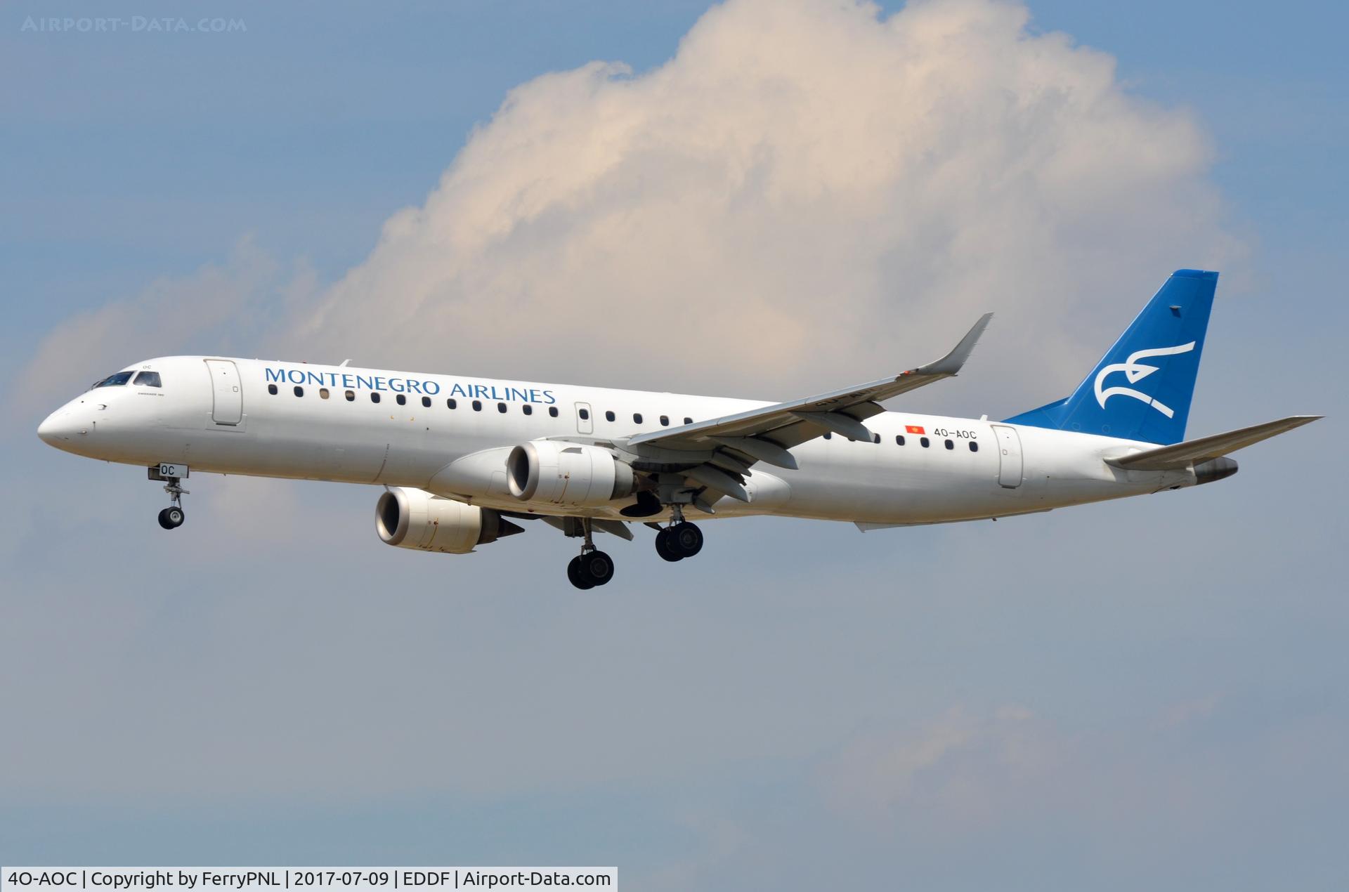 4O-AOC, 2010 Embraer 195LR (ERJ-190-200LR) C/N 19000358, Montenegro ERJ195 landing in FRA