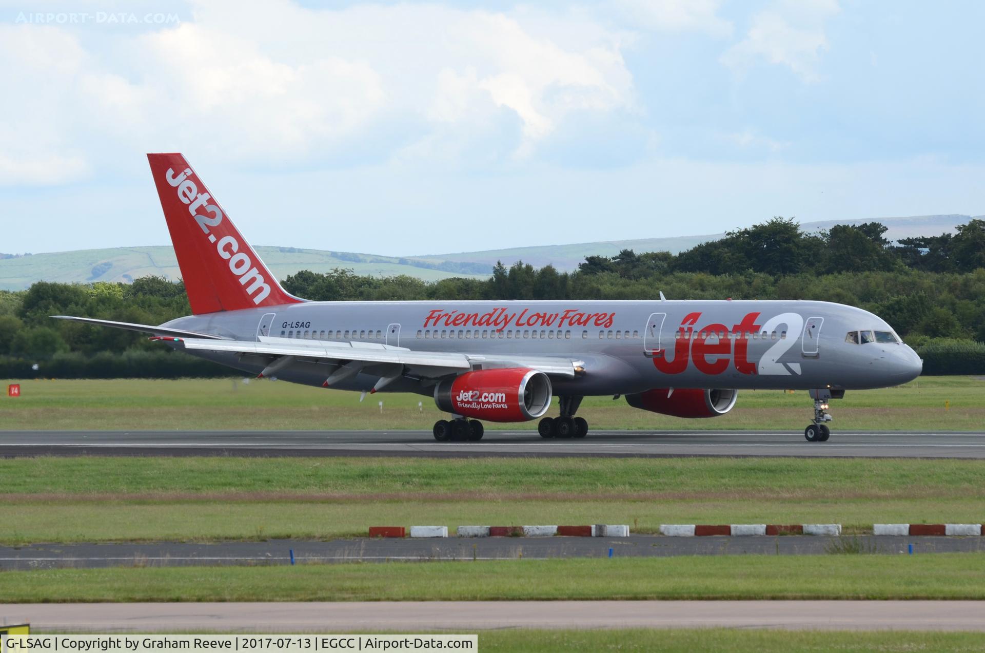 G-LSAG, 1987 Boeing 757-21B C/N 24014, Just landed at Manchester.