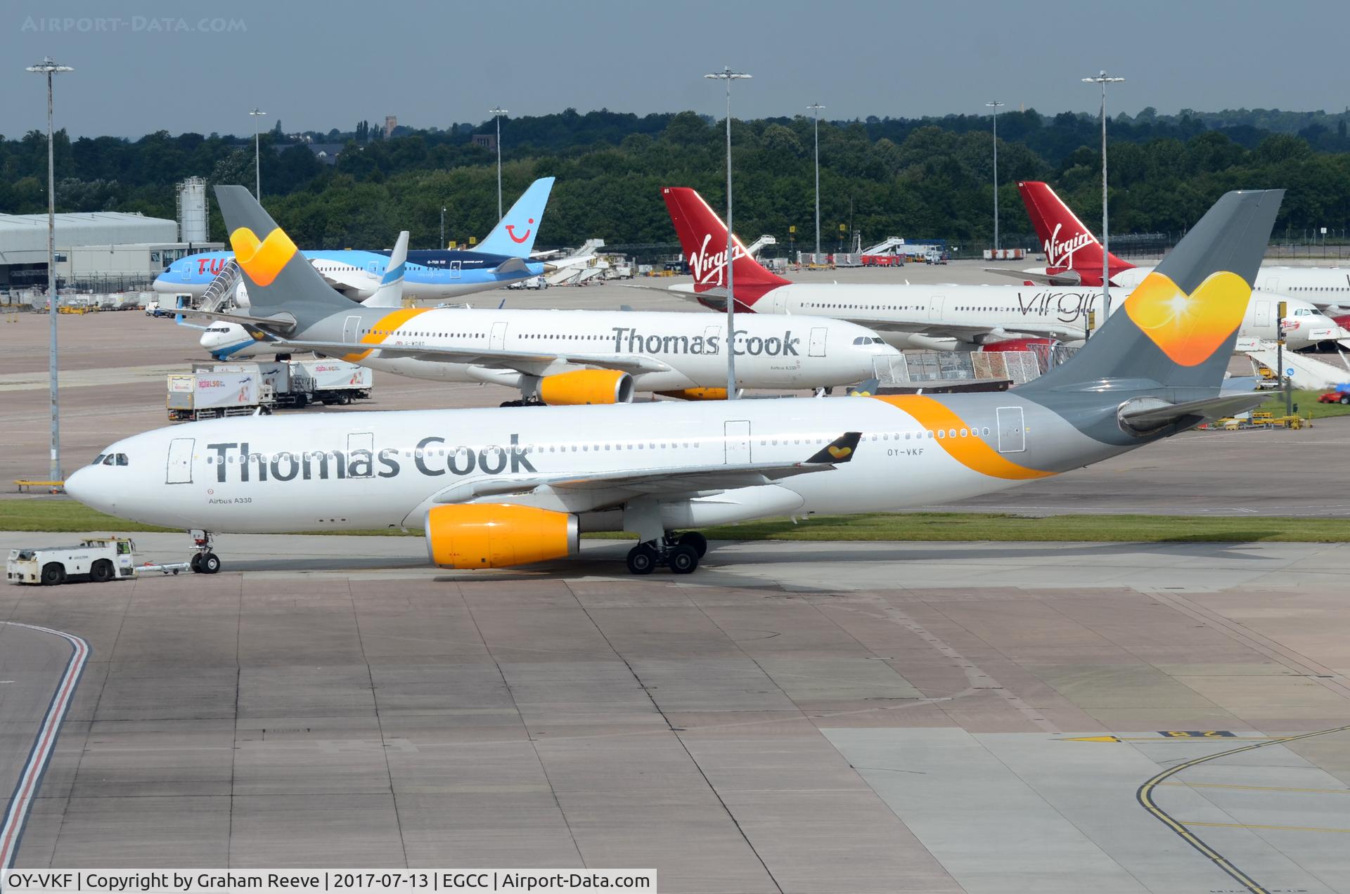 OY-VKF, 1999 Airbus A330-243 C/N 309, About to depart from Manchester.