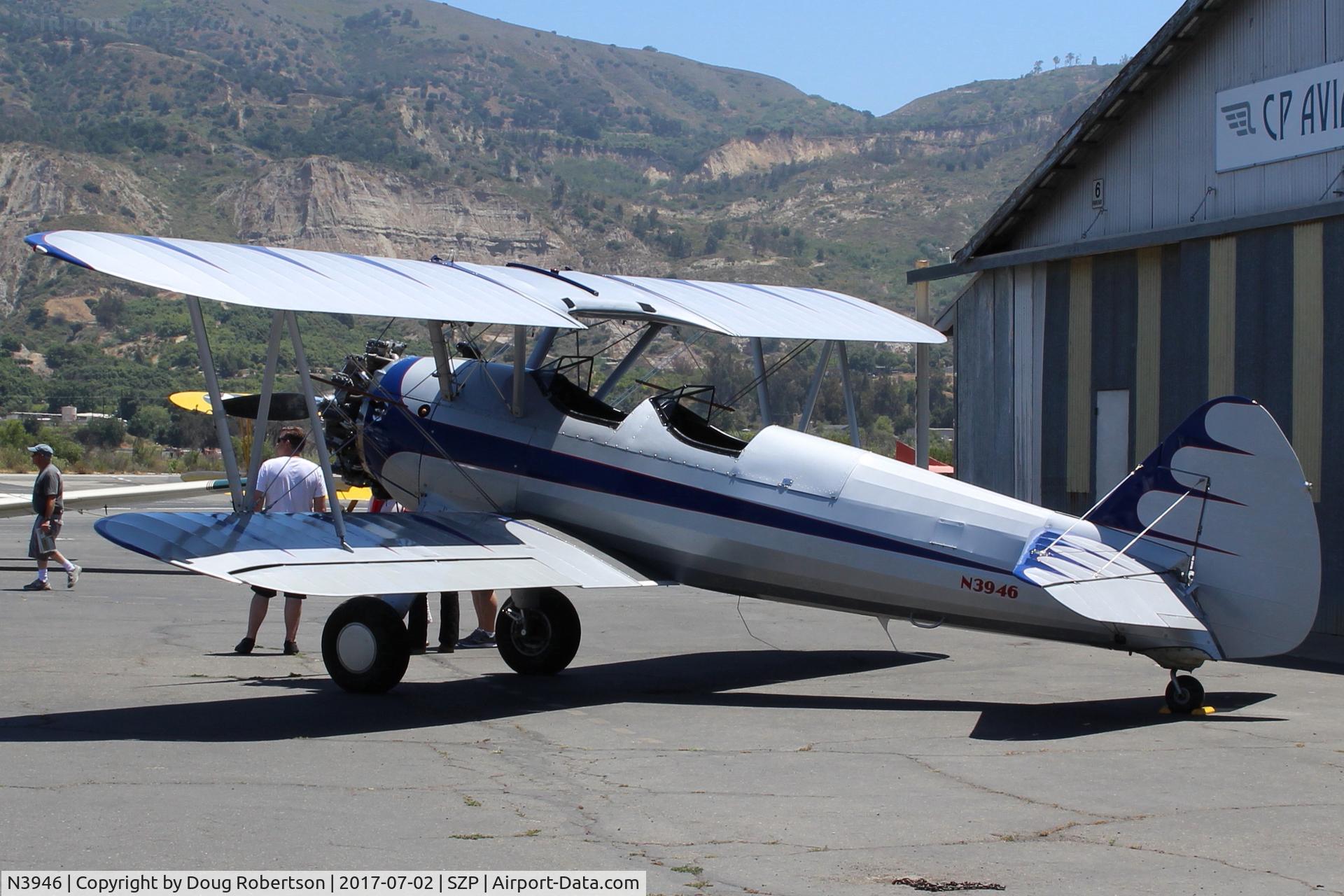N3946, 1941 Boeing A75N1(PT17) C/N 75-1910, 1941 Boeing Stearman A75N1 (PT-17), Continental W670 220 Hp radial, now in the CP Aviation Fleet.