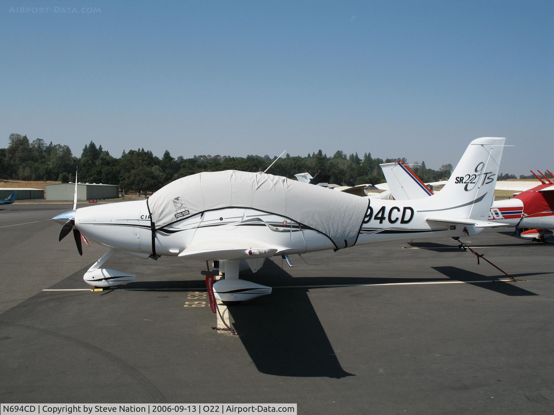 N694CD, 2006 Cirrus SR22 GTS C/N 1789, Locally-based 2006 Cirrus SR22 GTS with cockpit covered @ Columbia, CA (now registered to Oyster Watcha Flight LLC, Edgartown, MA)