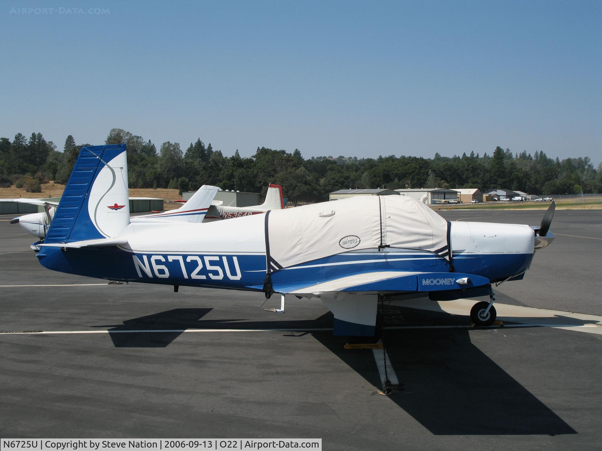 N6725U, 1963 Mooney M20C Ranger C/N 2457, Locally-based 1963 Mooney M20C with cockpit covered @ Columbia, CA