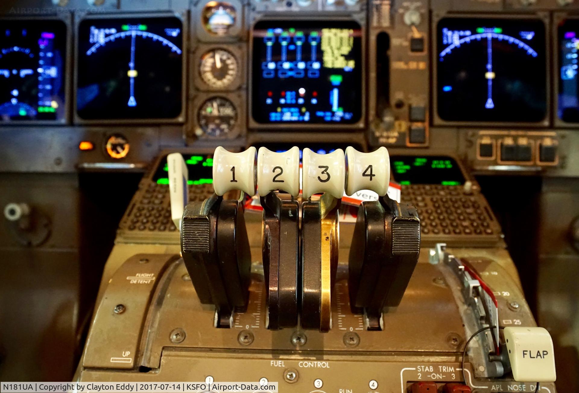 N181UA, 1991 Boeing 747-422 C/N 25278, Flightdeck. SFO. 2017.