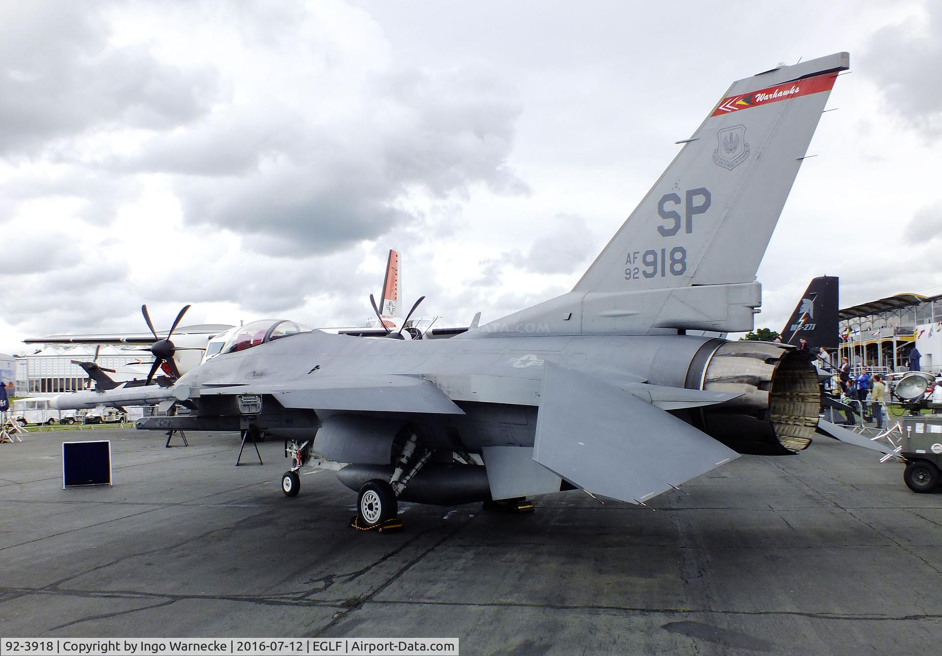 92-3918, 1992 General Dynamics F-16C Fighting Falcon C/N CC-160, General Dynamics F-16C Fighting Falcon of the USAF at  Farnborough International 2016