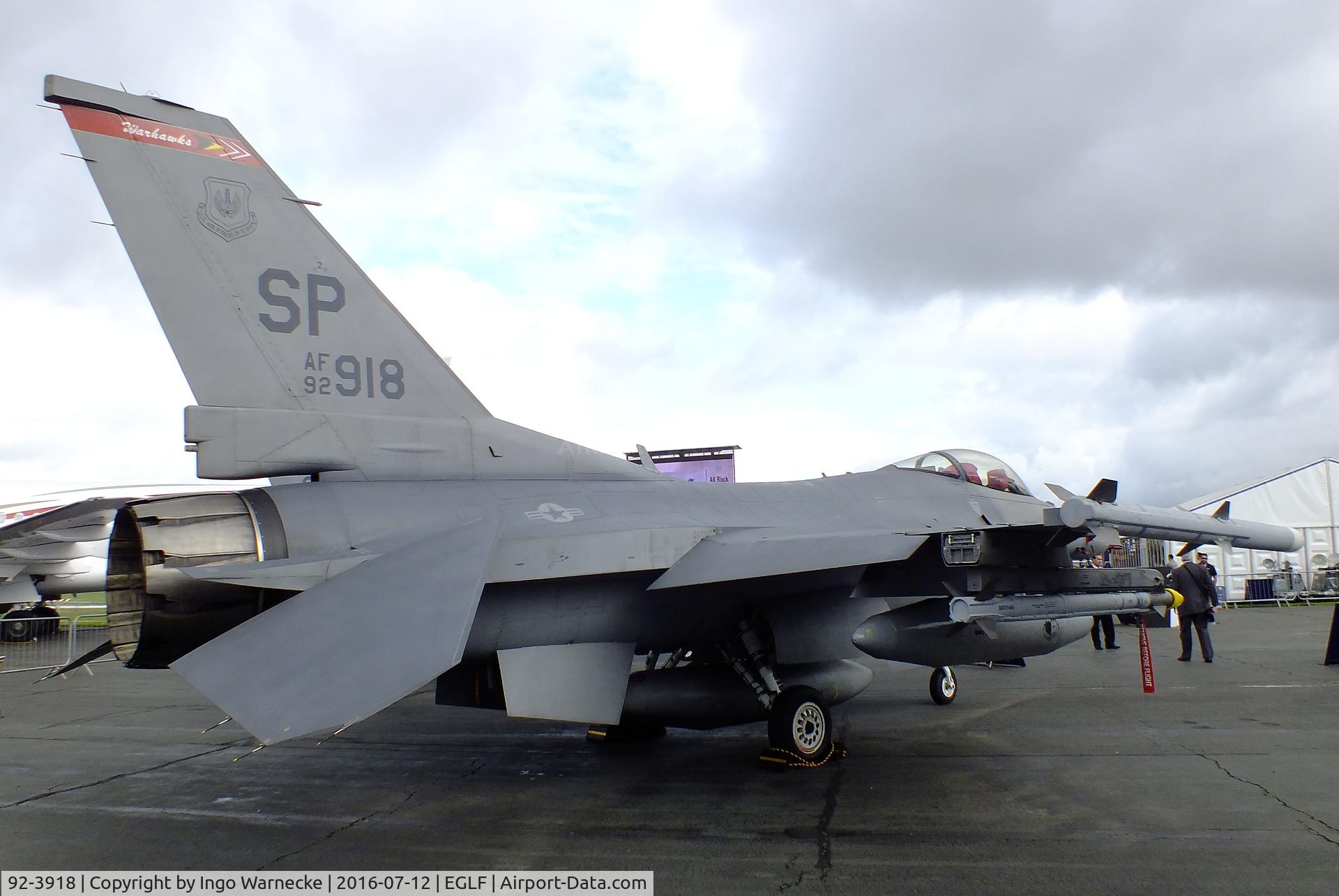92-3918, 1992 General Dynamics F-16C Fighting Falcon C/N CC-160, General Dynamics F-16C Fighting Falcon of the USAF at  Farnborough International 2016