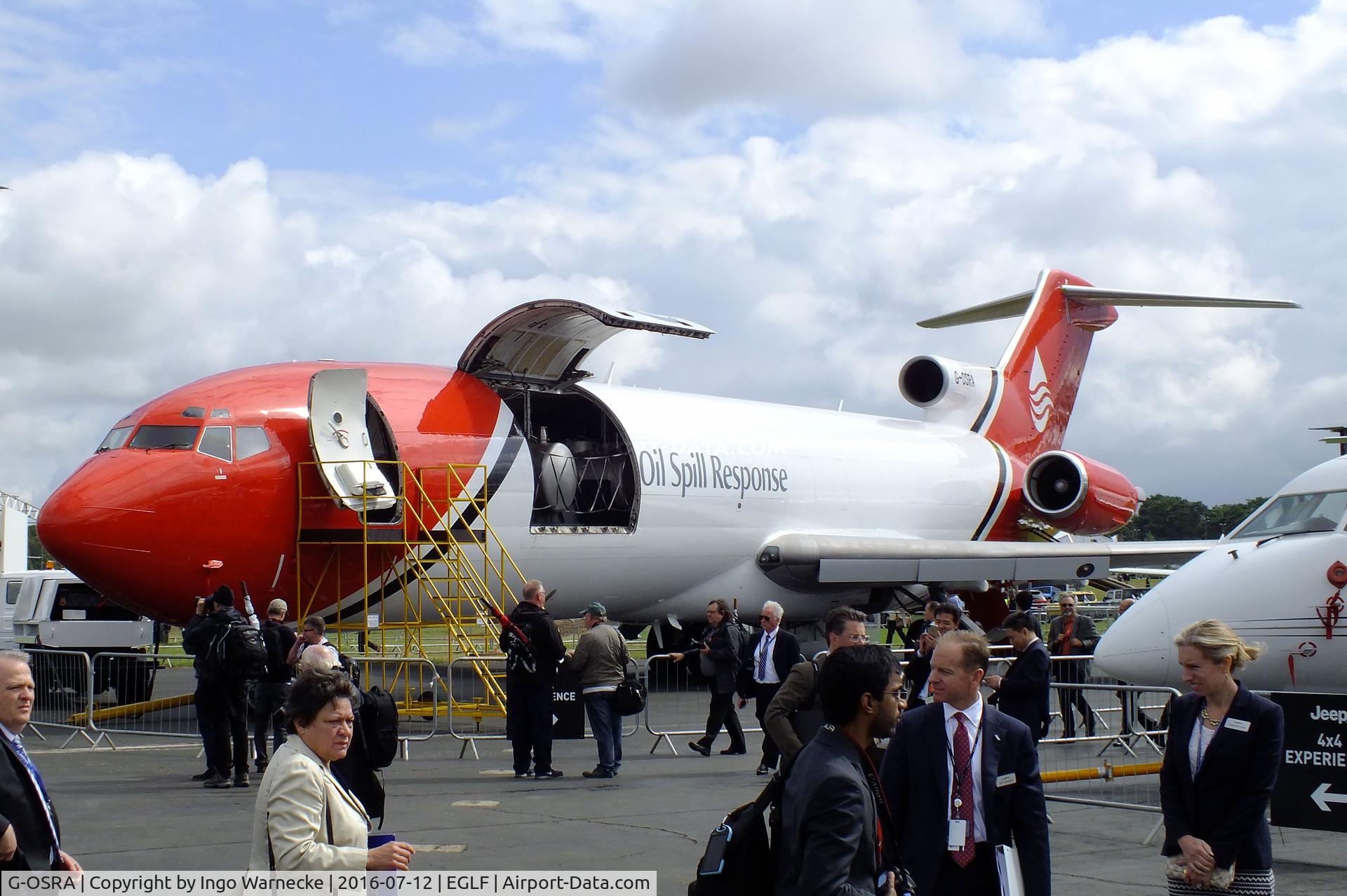 G-OSRA, 1984 Boeing 727-2S2F C/N 22938, Boeing 727-225/Adv(RE) Super 27 converted to anti-oil spill aircraft of Oil Spill Response Ltd at Farnborough International 2016