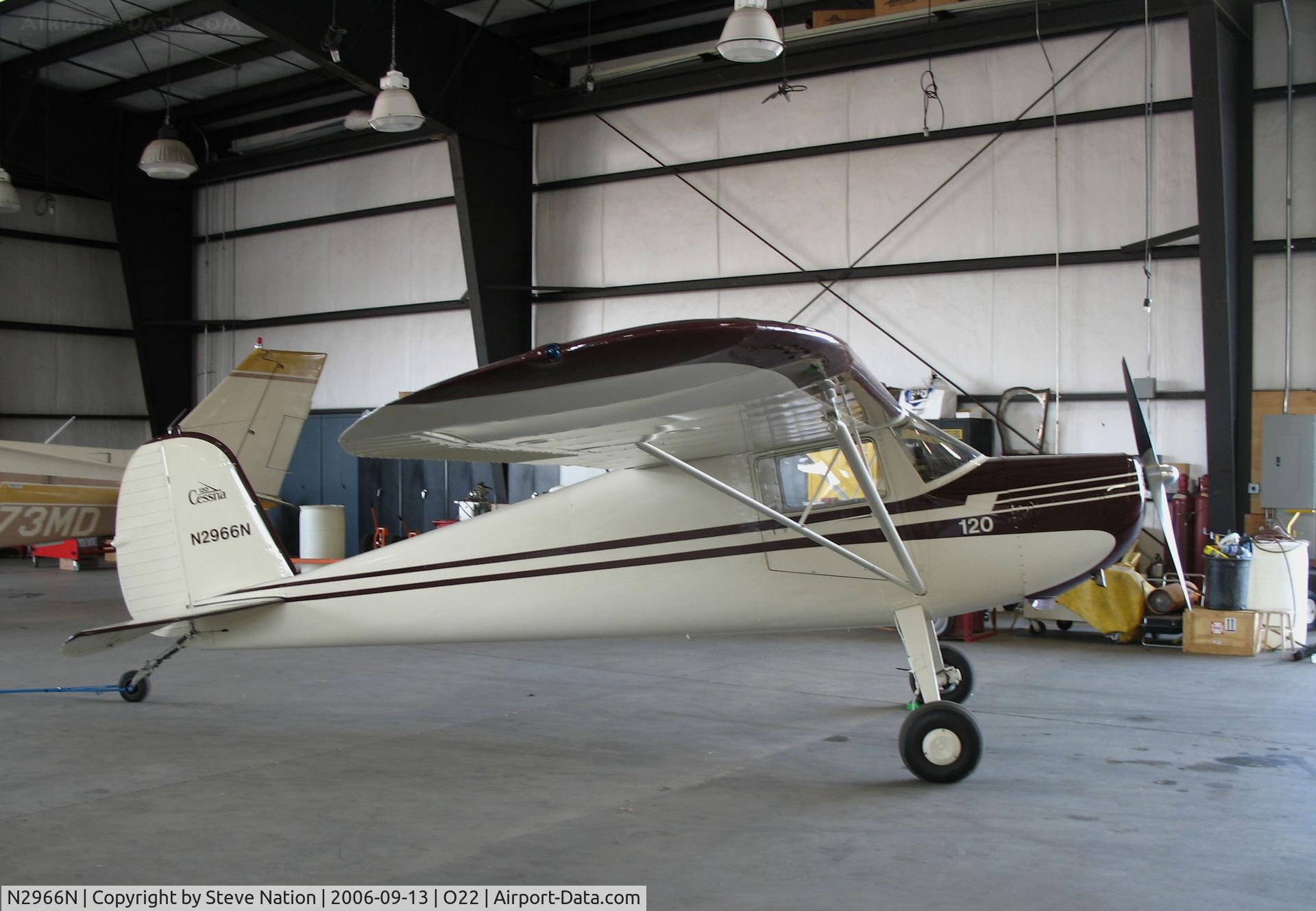 N2966N, 1947 Cessna 120 C/N 13224, Locally-based 1947 Cessna 120 in hangar @ Columbia, CA