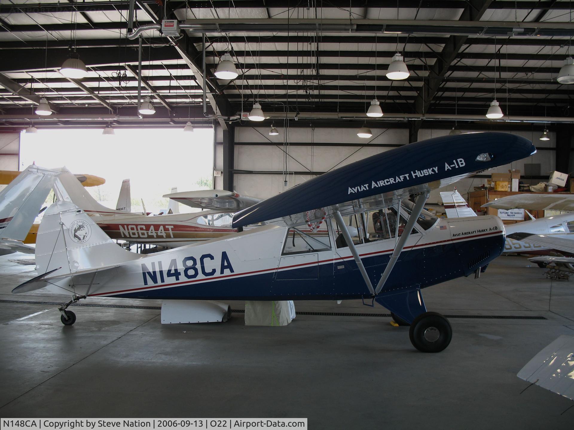 N148CA, 2005 Aviat A-1B Husky C/N 2293, Locally-based 2005 Aviat A-1B Husky in hangar @ Columbia, CA (now relocated to Krugersdorp Airfield (FAKR) South Africa and still registered as N148CA to International air Services, Inc, Nelspruit Mpumala!)