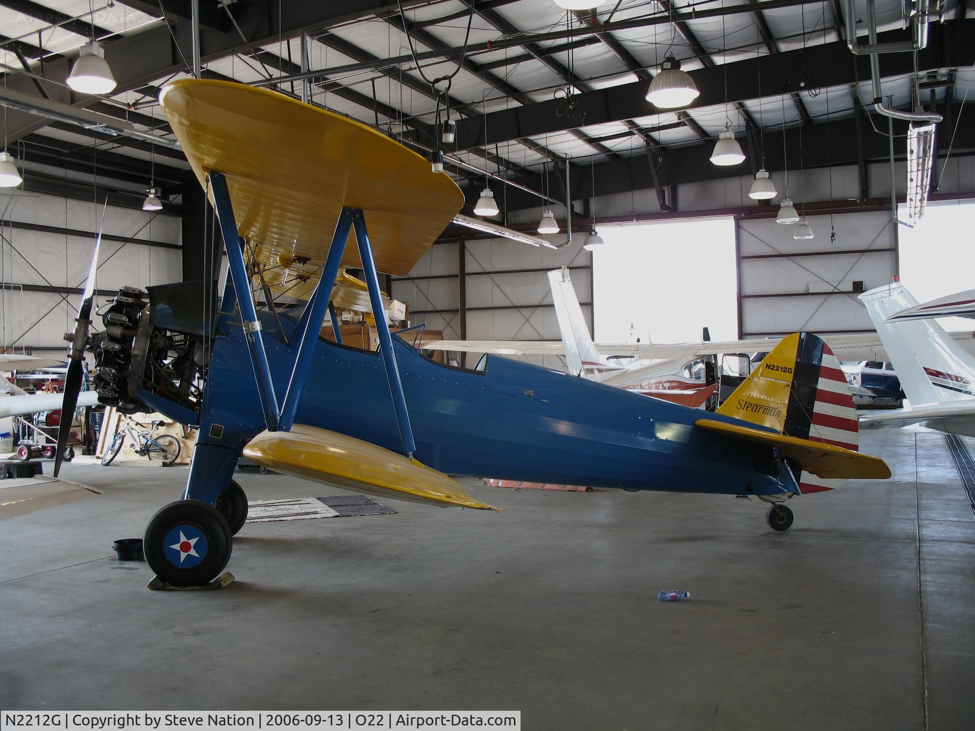 N2212G, 1942 Boeing N2S-3 C/N 75-7525, Locally-based 1942 Boeing-Stearman N2S-3 Kaydet in hangar @ Columbia, CA (s/n 75-7525 BuAer now registered to owner in Bend, OR)