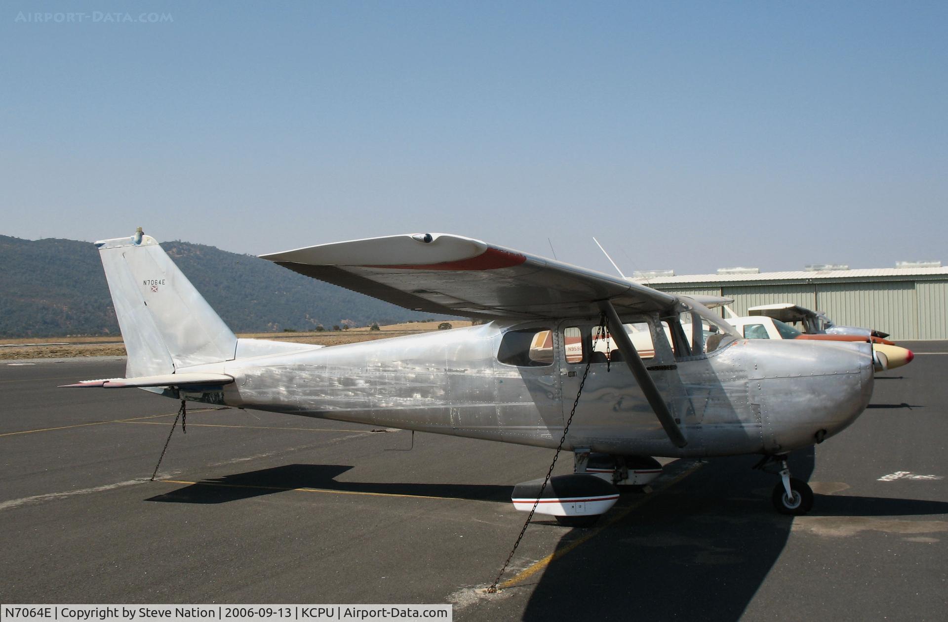N7064E, 1960 Cessna 175A Skylark C/N 56564, Locally-based 1960 Cessna 175A Skylark in stripped aluminum finish @ Maury Rasmussen Field/Calaveras County Airport, San Andreas, CA