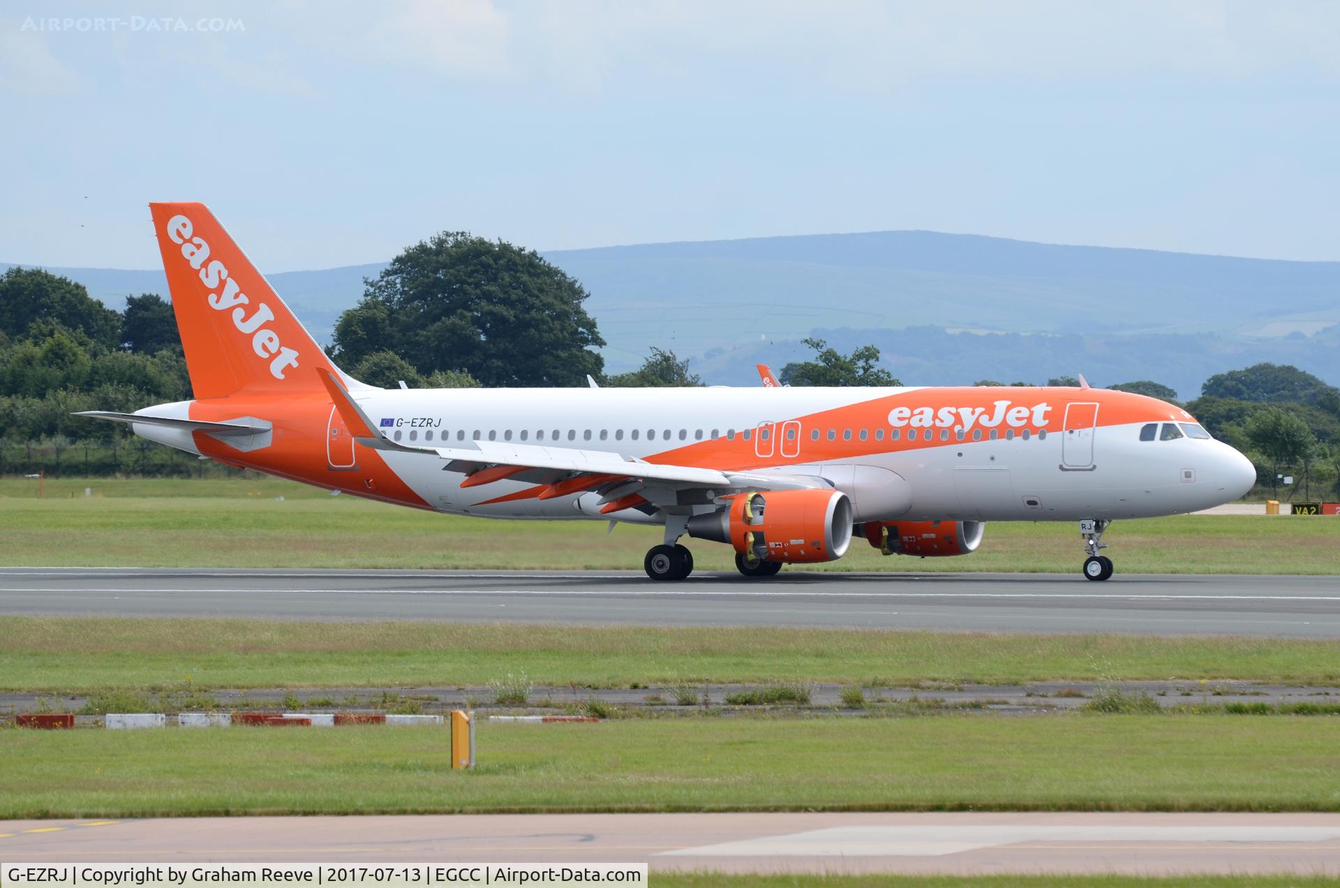 G-EZRJ, 2017 Airbus A320-214 C/N 7762, Just landed at Manchester.