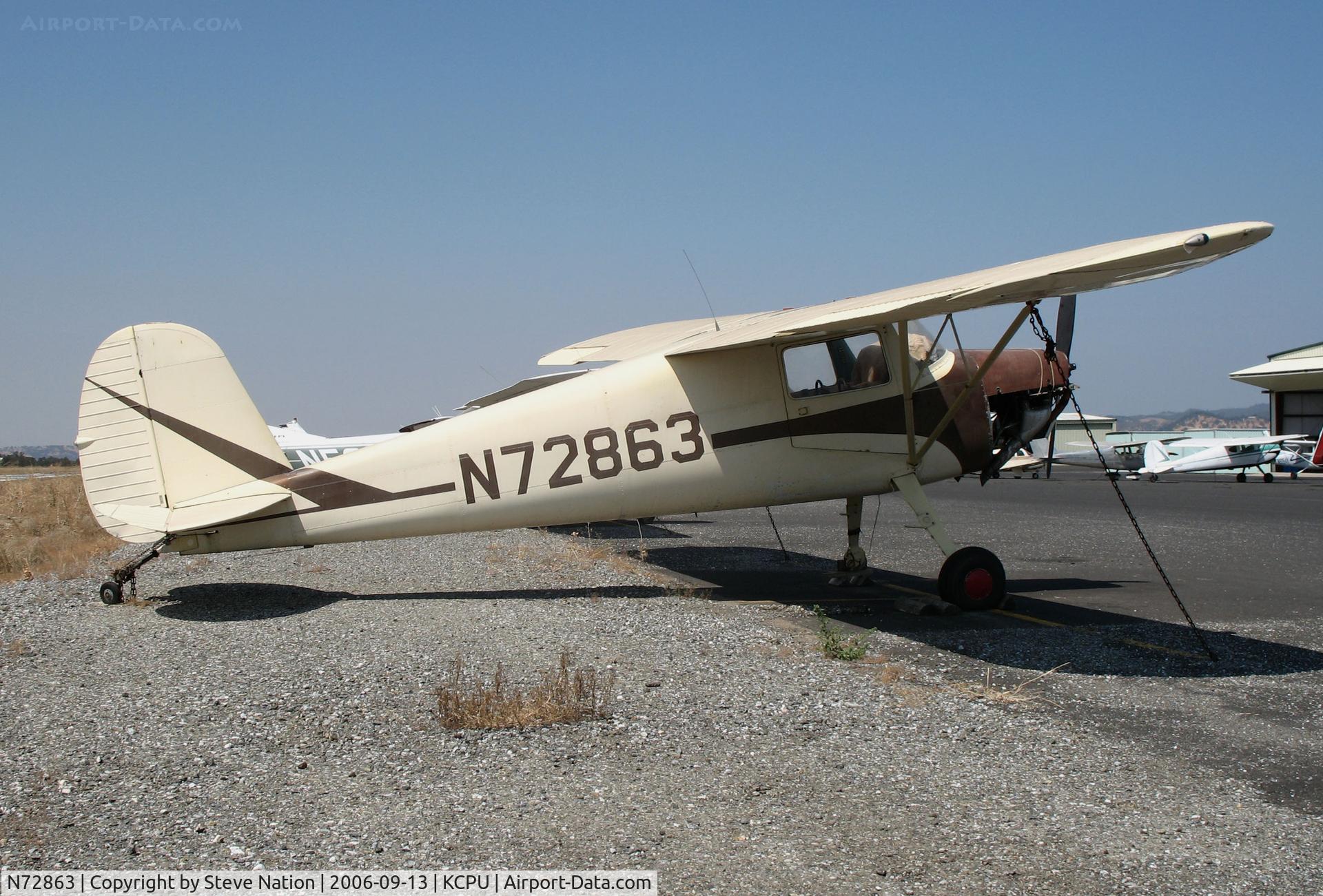 N72863, 1946 Cessna 120 C/N 10054, Locally-based 1946 Cessna 120 minus lower cowling @ Maury Rasmussen Field/Calaveras County Airport, San Andreas, CA
