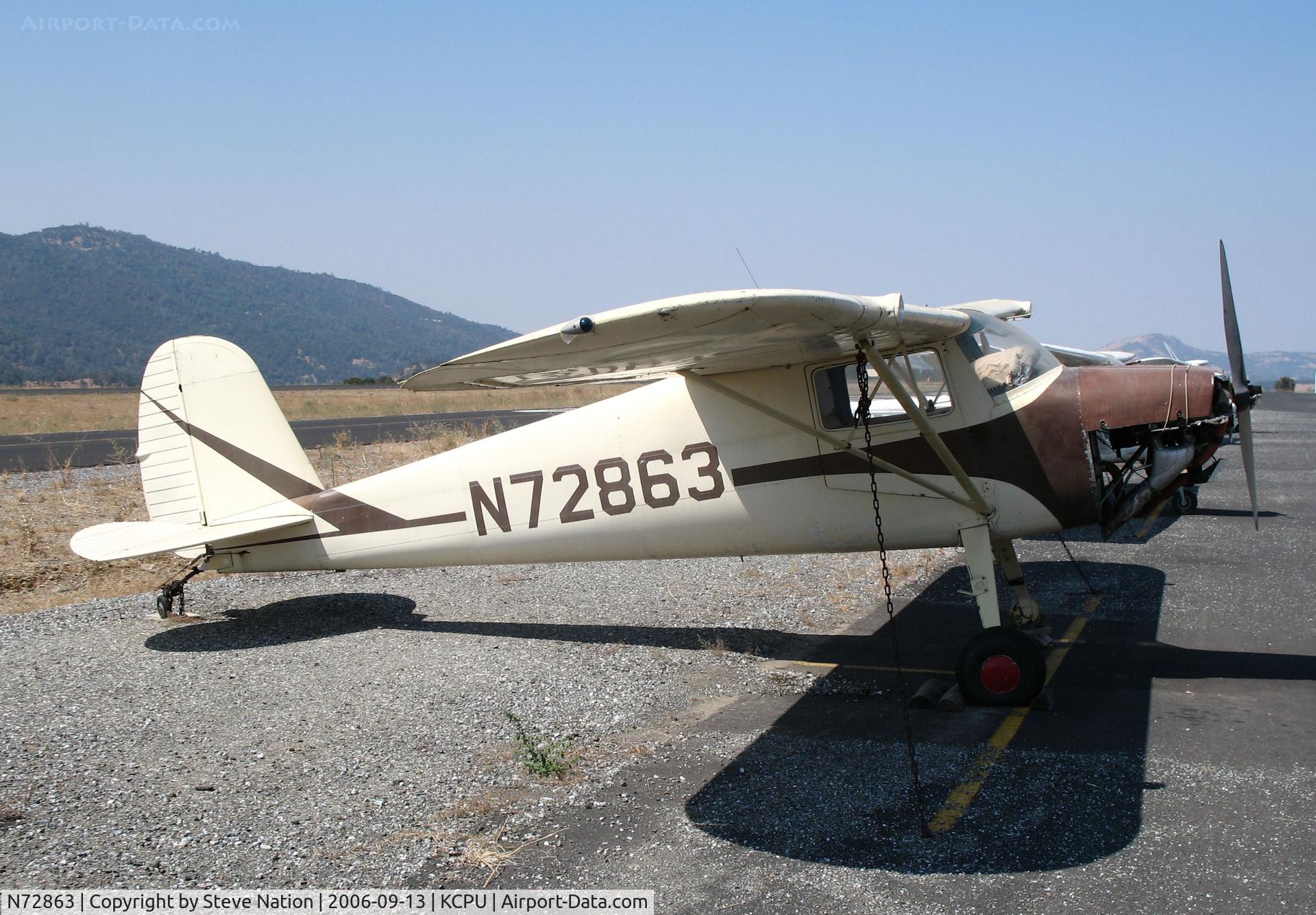 N72863, 1946 Cessna 120 C/N 10054, Locally-based 1946 Cessna 120 minus lower cowling @ Maury Rasmussen Field/Calaveras County Airport, San Andreas, CA