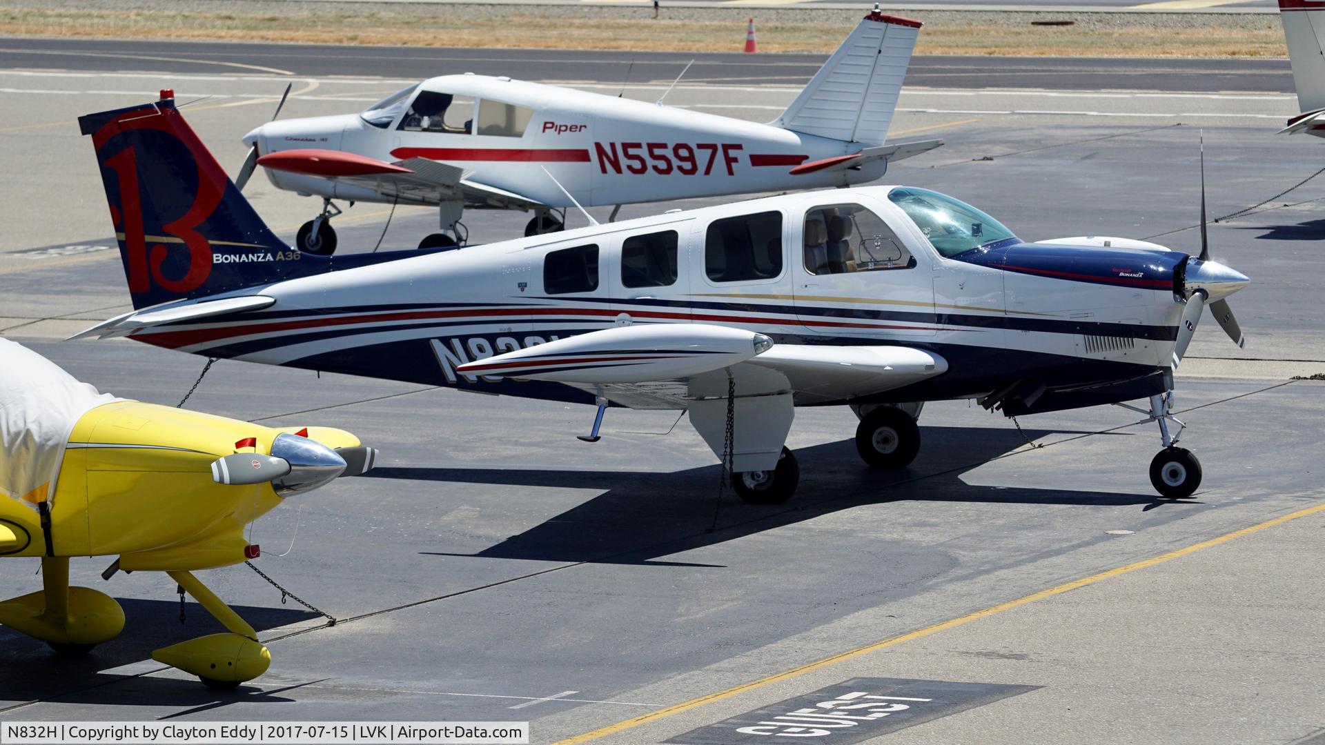 N832H, 1977 Beech A36 Bonanza 36 C/N E-1047, Livermore Airport California. 2017.
