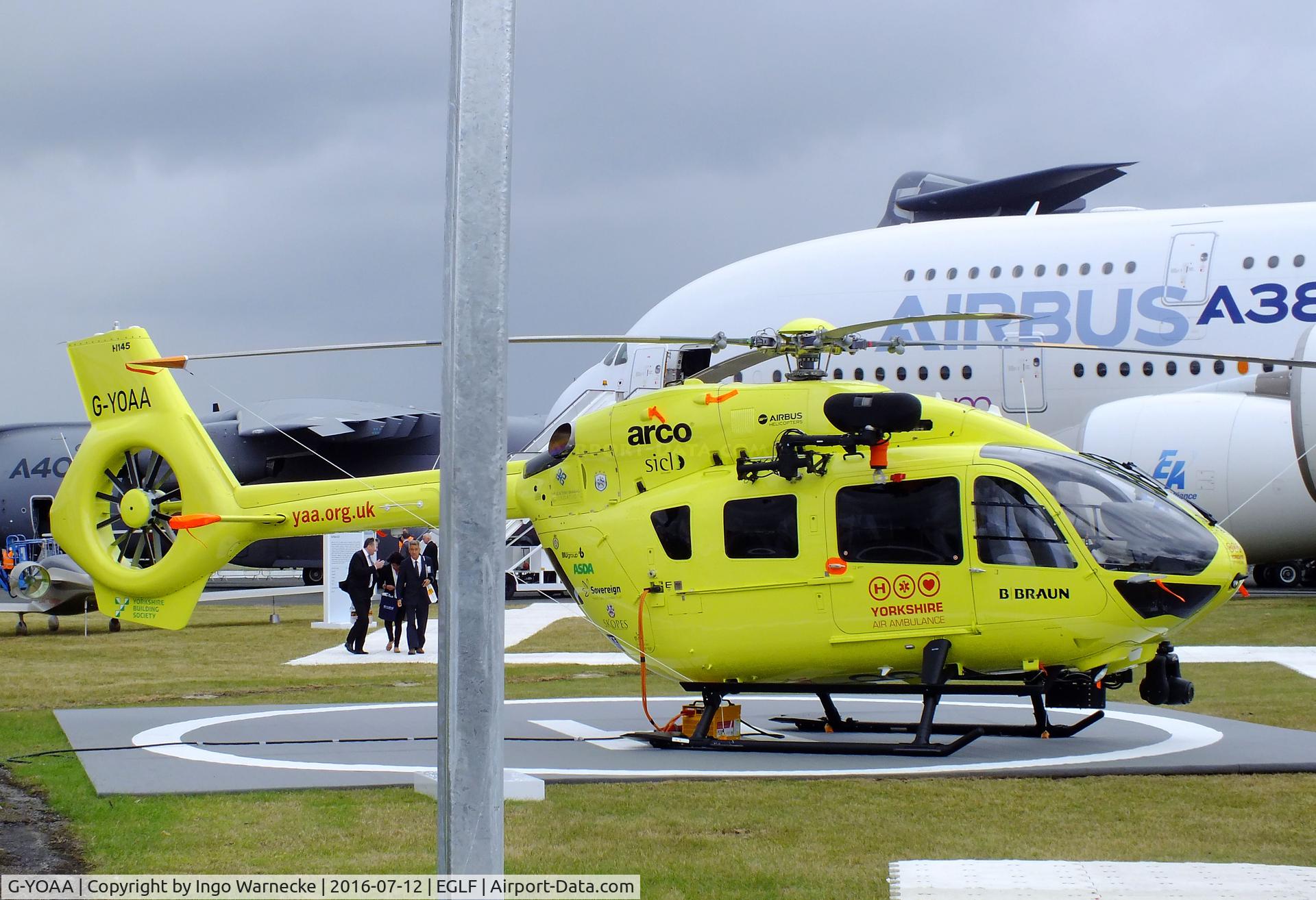 G-YOAA, 2016 Airbus Helicopters H-145 (BK-117D-2) C/N 20086, Airbus Helicopters H145 of Yorkshire Air Ambulance at Farnborough International 2016