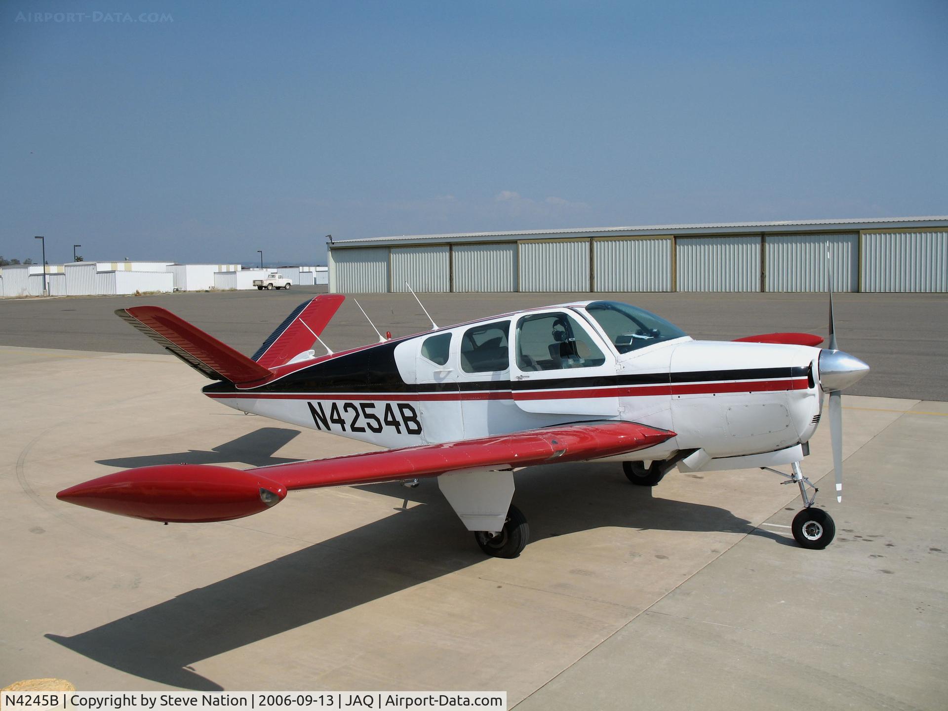 N4245B, 1955 Beech F35 Bonanza C/N D-4250, Locally-based 1955 Beech F35 Bonanza with wing tanks @ Westover Field/Amador County Airport, Jackson, CA (reregistered N123SH 2008.02.07 then to new owner in Deland, FL 2011.10.06 as N529BB)