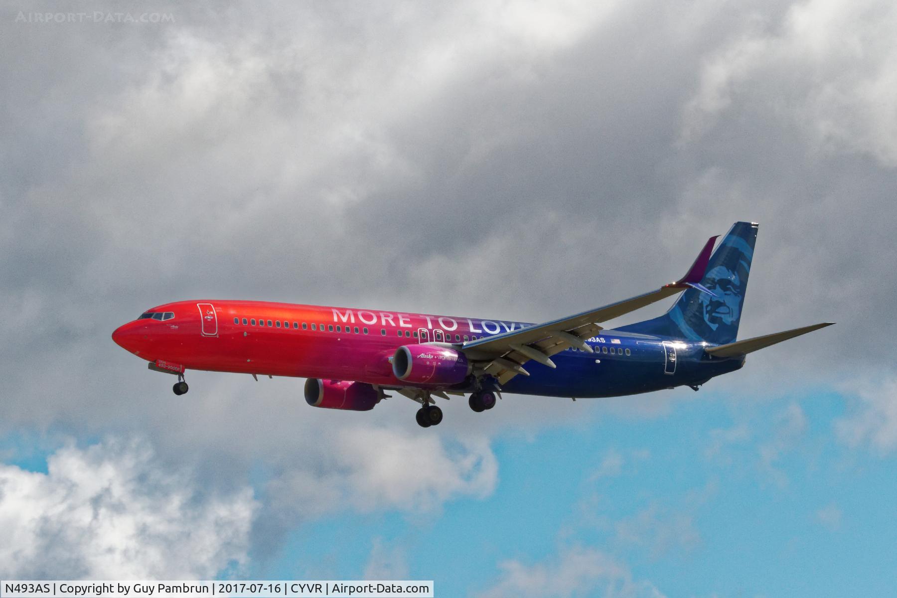 N493AS, 2016 Boeing 737-990/ER C/N 41727, Landing