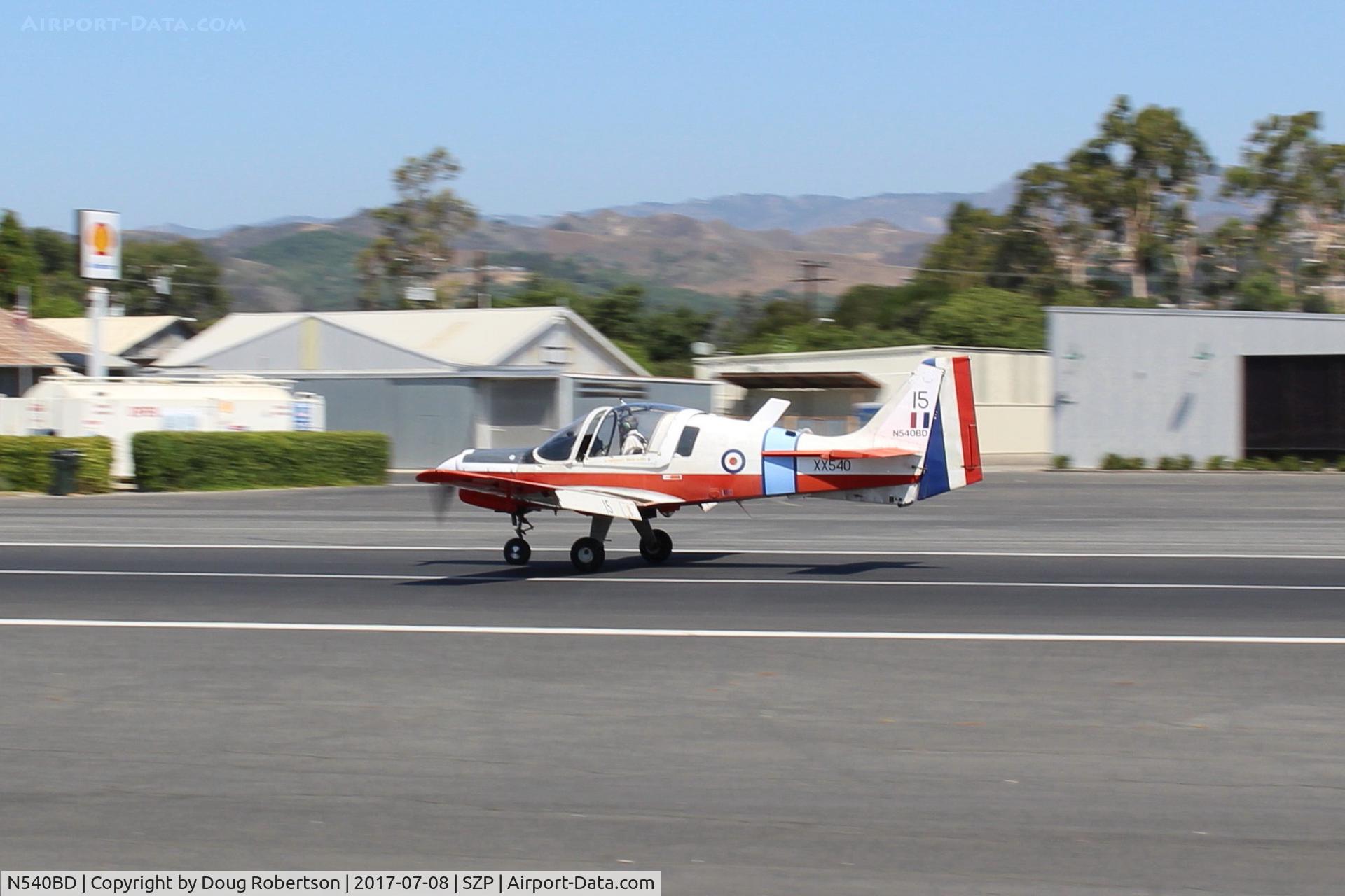 N540BD, 1973 Scottish Aviation Bulldog T.1 C/N BH120/232, 1973 Scottish Aviation BULLDOG Mdl 120/121 military trainer, Lycoming O-540-A1B5D 200 Hp, landing roll Rwy 22