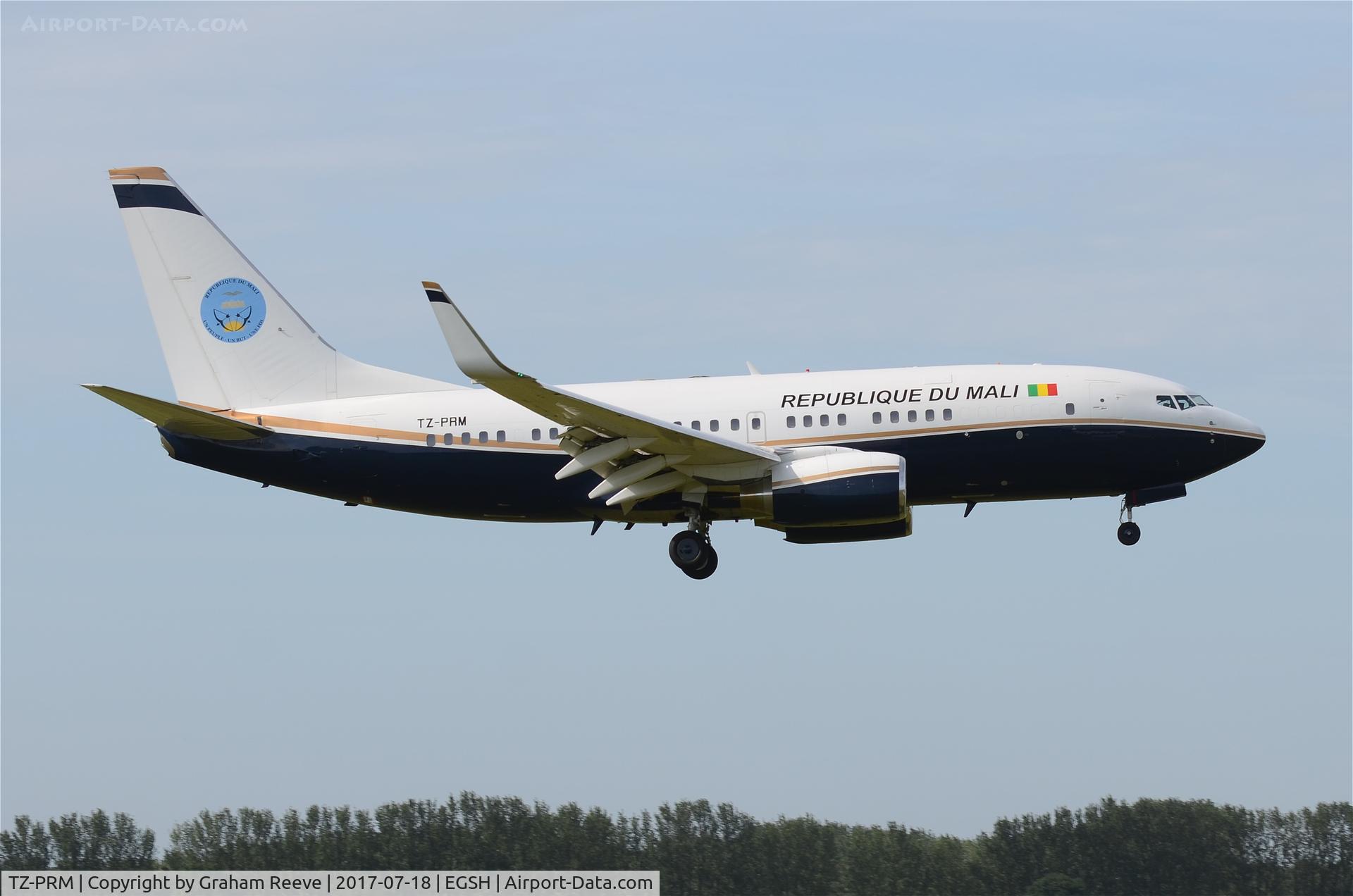 TZ-PRM, 1999 Boeing 737-7BC C/N 30328, Landing at Norwich.