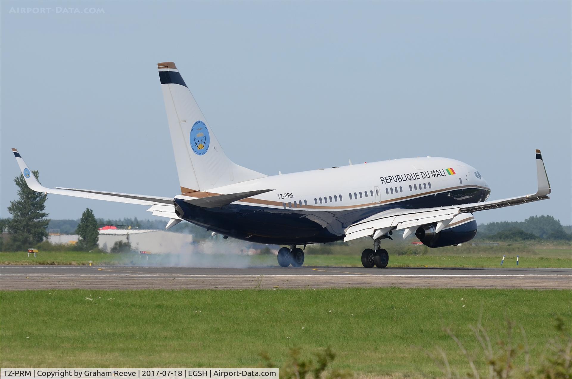 TZ-PRM, 1999 Boeing 737-7BC C/N 30328, Landing at Norwich.