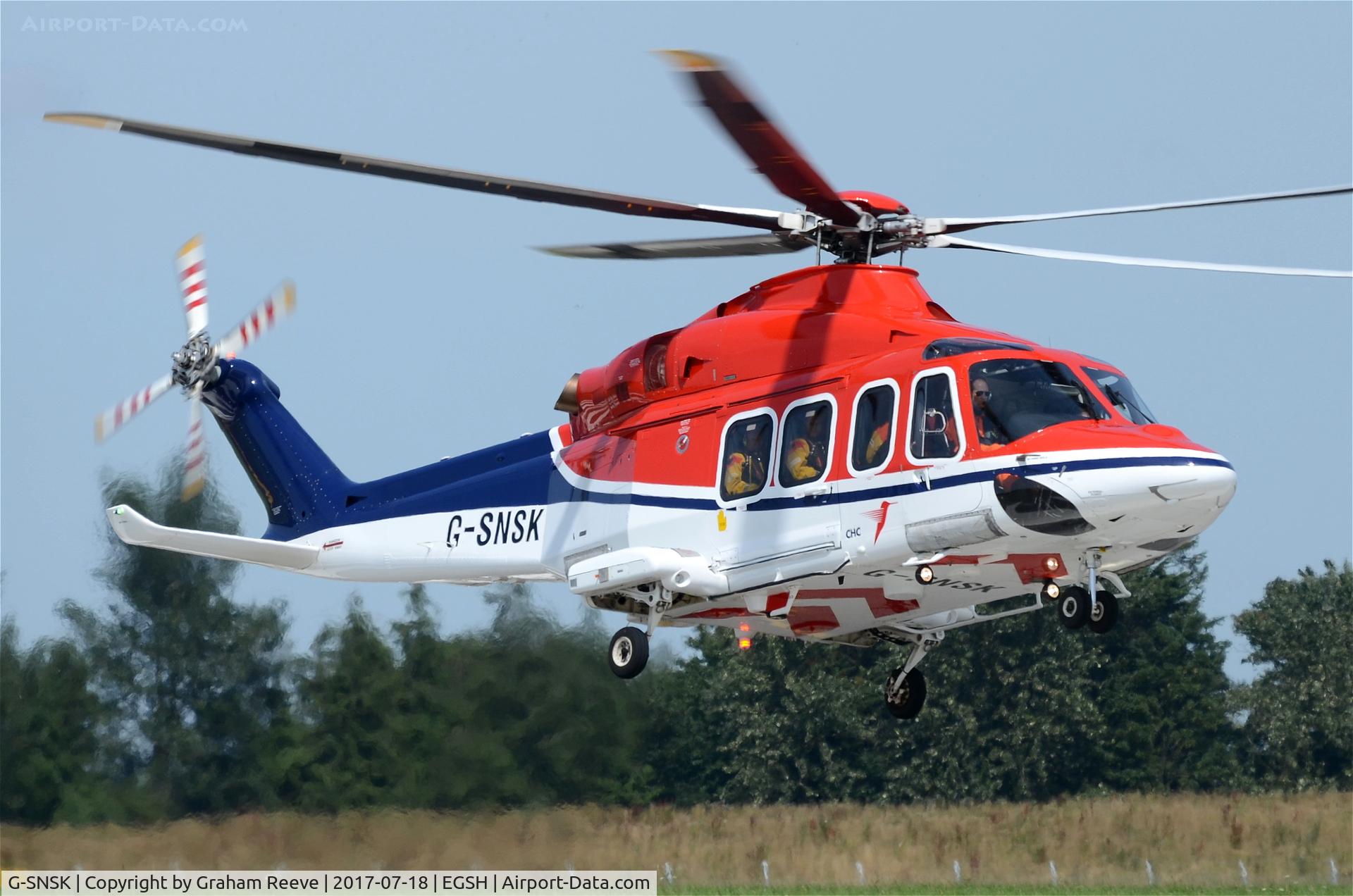 G-SNSK, 2013 AgustaWestland AW-139 C/N 41354, Landing at Norwich.