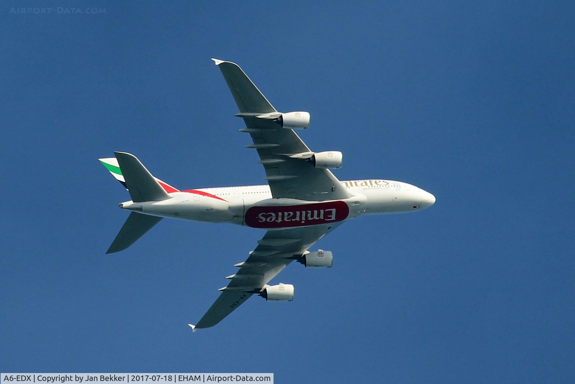 A6-EDX, 2012 Airbus A380-861 C/N 105, Flying over Lelystad on its way to Schiphol at 10000 ft