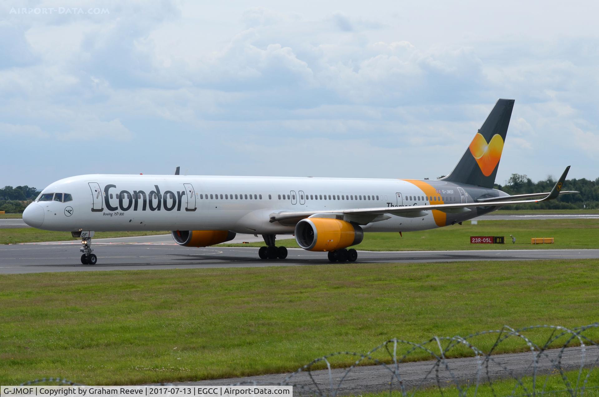 G-JMOF, 1999 Boeing 757-330 C/N 29013, About to depart from Manchester.