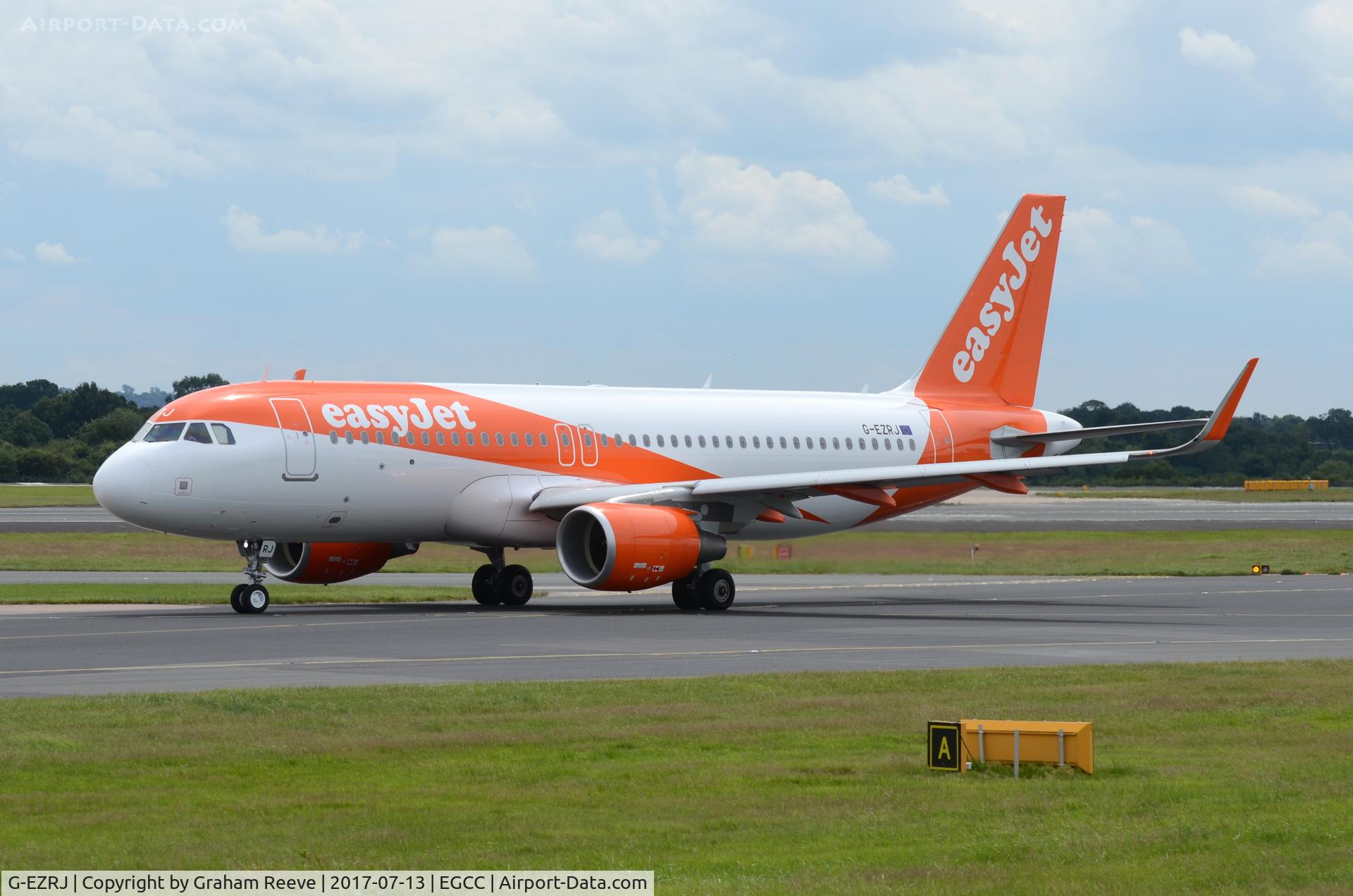 G-EZRJ, 2017 Airbus A320-214 C/N 7762, Just landed at Manchester.