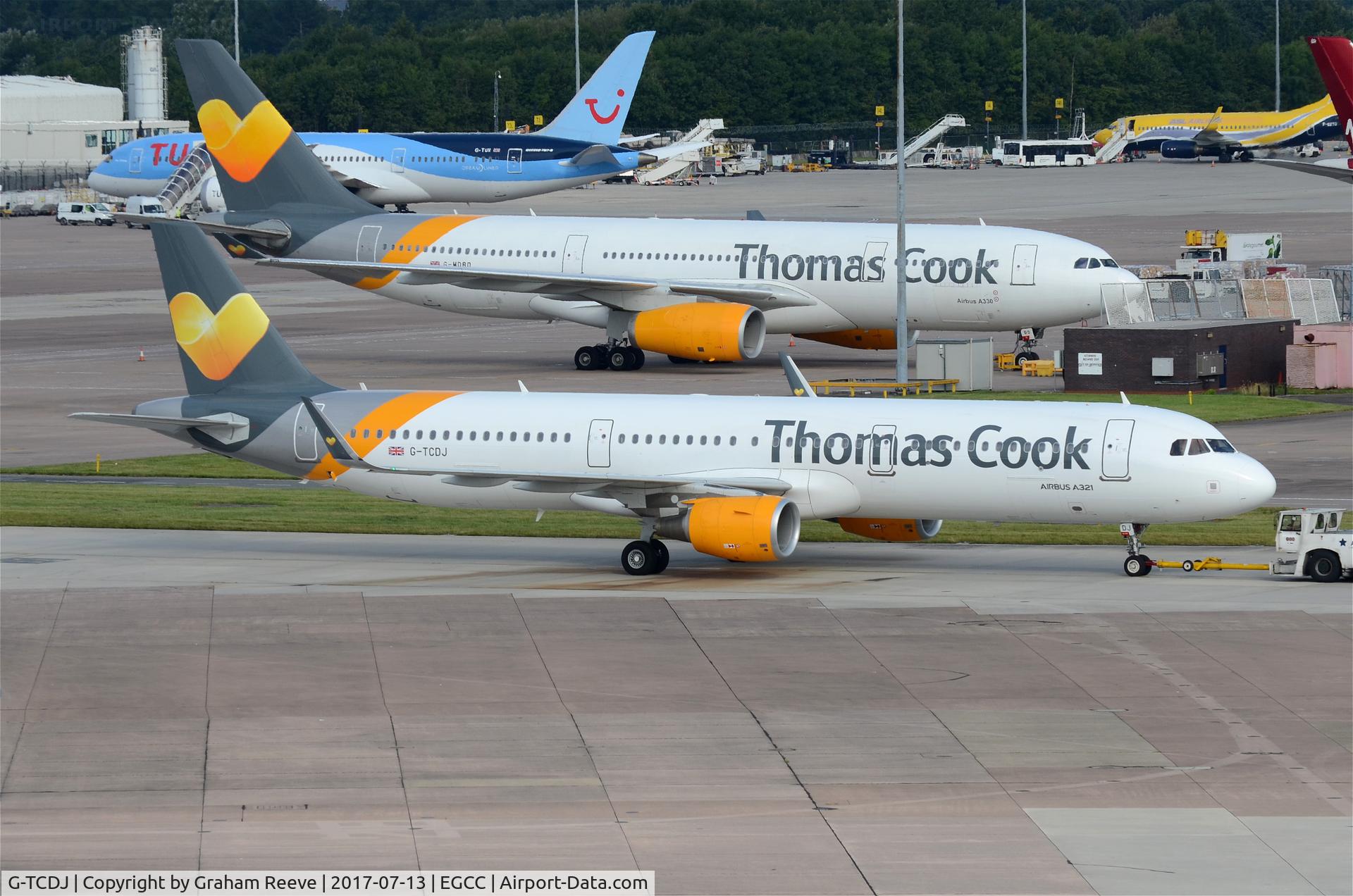 G-TCDJ, 2015 Airbus A321-211 C/N 6526, Under tow at Manchester.