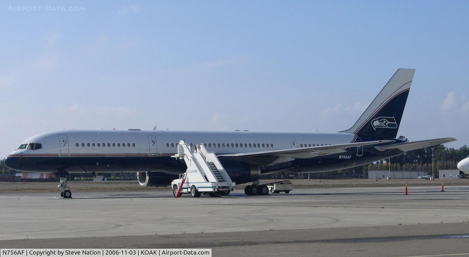 N756AF, 1991 Boeing 757-23A C/N 24923, Vulcan Northwest Inc, Seattle, WA 1991 Boeing 757-23A chartered to Seattle Seahawks football team for 2006 season @ Oakland International airport, CA North ramp (now N1757)