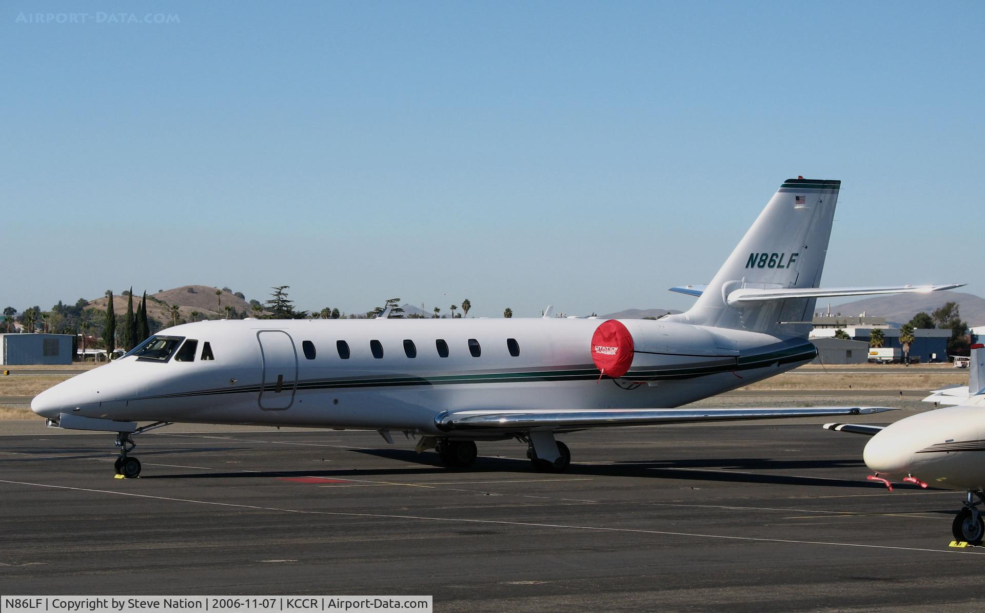 N86LF, 2005 Cessna 680 Citation Sovereign C/N 680-0030, 2005 Cessna 680 parked on Pacific States aviation visitor's ramp @ Concord, CA