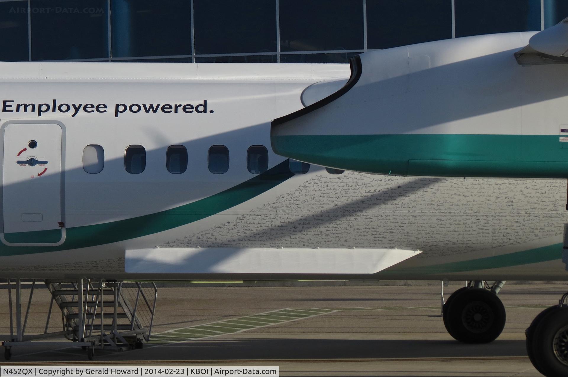 N452QX, 2013 De Havilland Canada DHC-8-402Q Dash 8 Dash 8 C/N 4459, Horizon employee signatures.