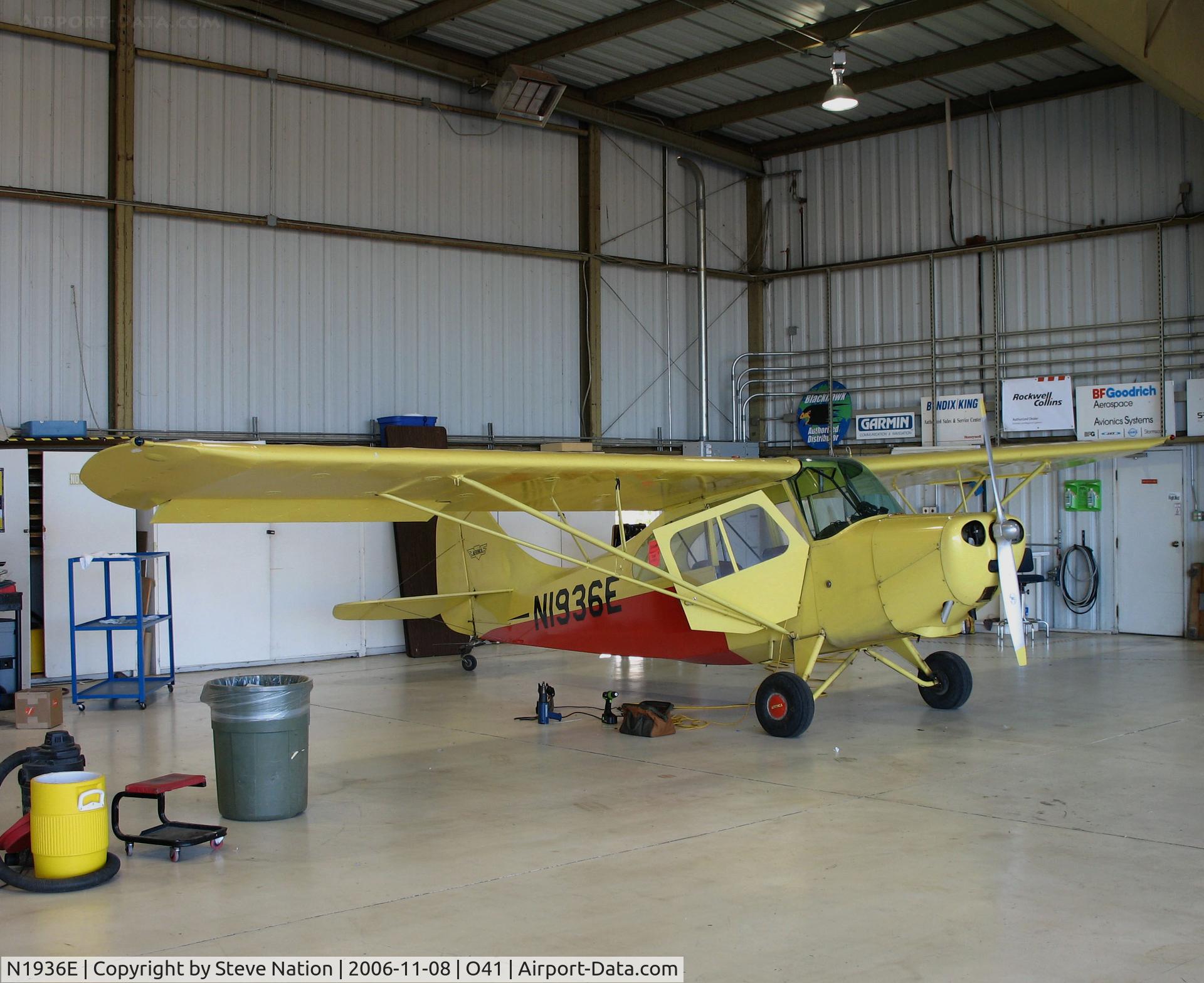 N1936E, 1946 Aeronca 7AC Champion C/N 7AC-5503, Locally-based 1946 Aeronca 7AC Champion in for maintenance  @ WATTS-Woodland Airport, CA (to new owner in Kerrville, TX 2011)