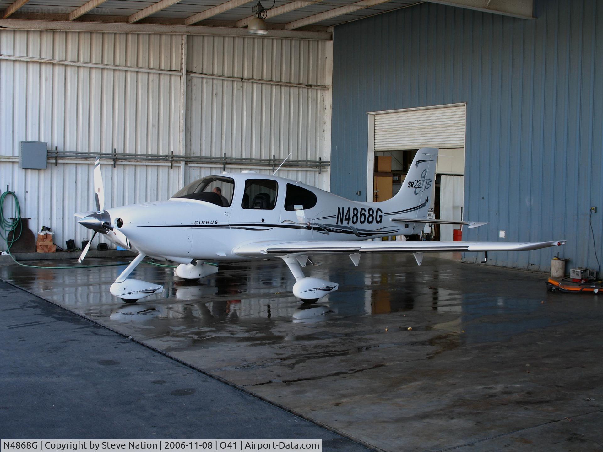 N4868G, 2006 Cirrus SR22 GTS C/N 1946, 2006 Cirrus SR22 GTS in for pre-delivery mods @ WATTS-Woodland Airport, CA (to N227SR 2007-04-18 then to Plane Crazy LLC 2007-07-06 as N44WW then to same owner 2007-10-30 as N113MW)