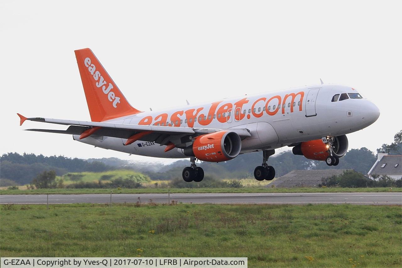 G-EZAA, 2006 Airbus A319-111 C/N 2677, Airbus A319-111, Landing rwy 25L, Brest-Bretagne airport (LFRB-BES)