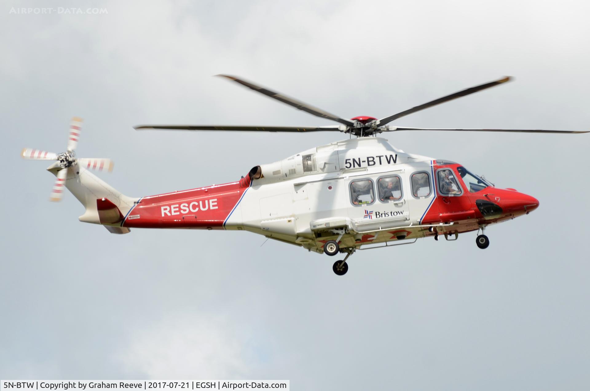 5N-BTW, AgustaWestland AW-139 C/N 41350, Landing at Norwich.