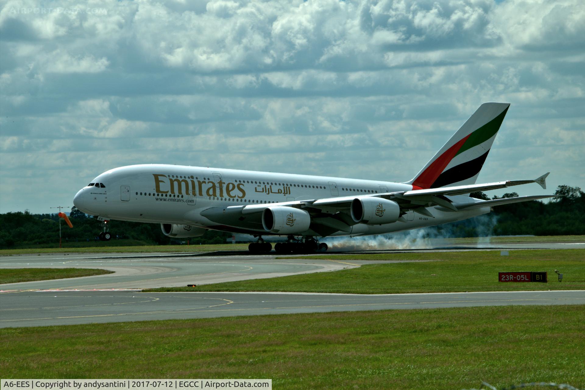 A6-EES, 2013 Airbus A380-861 C/N 140, just landed at egcc uk