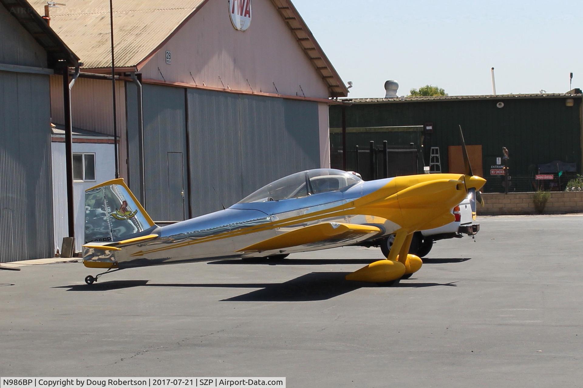 N986BP, 2013 Vans RV-4 C/N 4107, 2013 Stewart VAN's RV-4, Banana Puddin', Lycoming O-320-D1A 160 Hp. Marvelous example of an RV-4! Based/hangared at SZP.