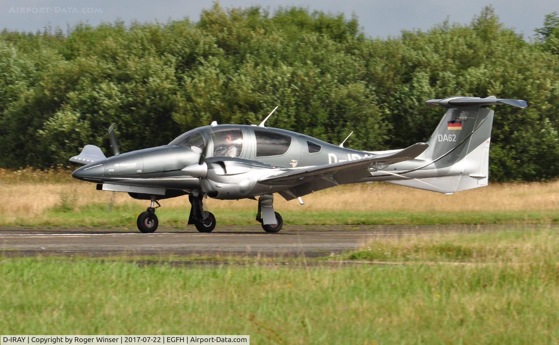 D-IRAY, 2016 Diamond DA-62 C/N 62.047, Visiting DA62 arriving on Runway 22..