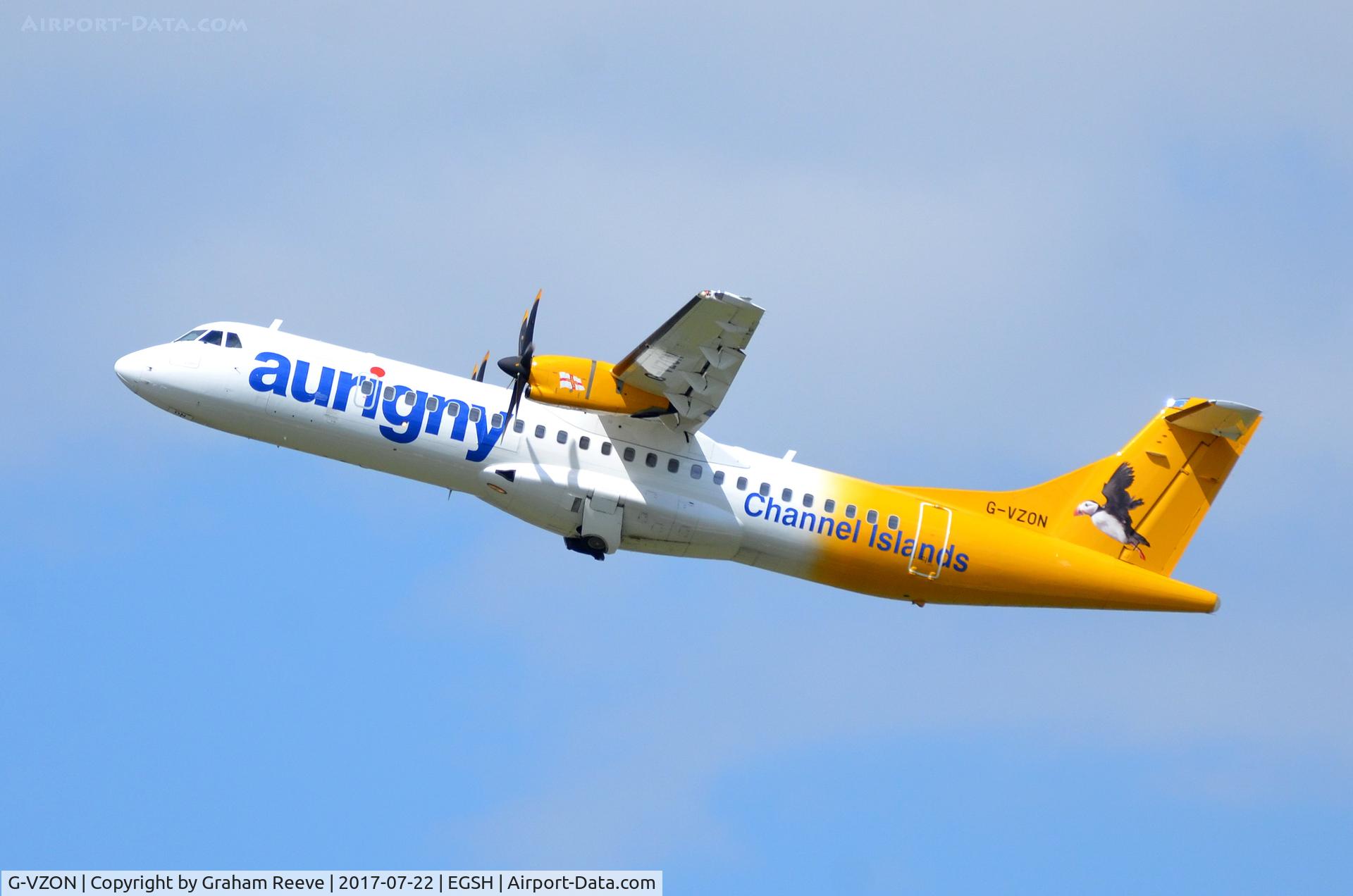 G-VZON, 2009 ATR 72-212A C/N 853, Departing from Norwich.