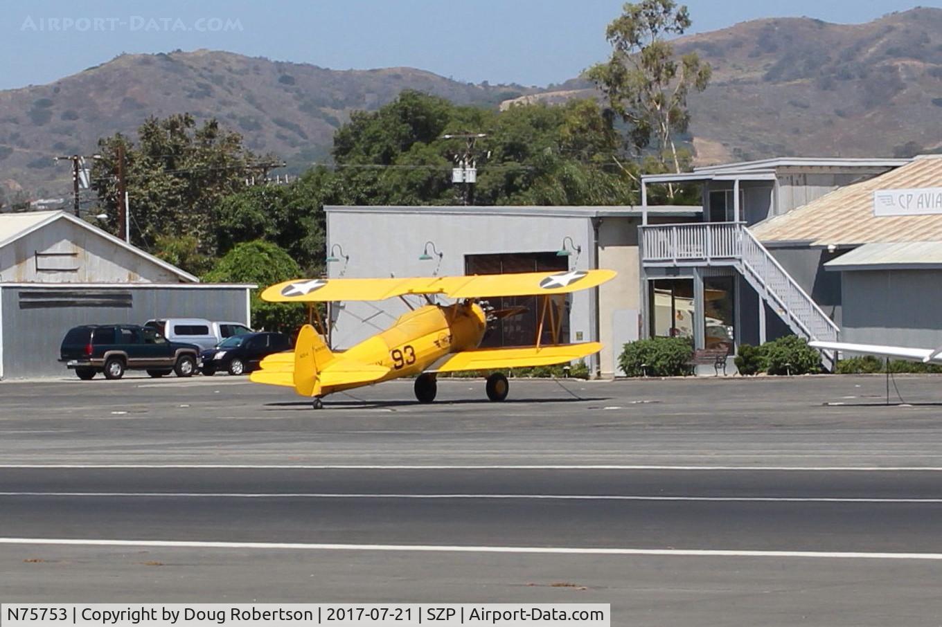 N75753, 1942 Boeing A75N1 (PT17) C/N 75-3521, 1941 Boeing Stearman A75N1 (PT-17) as Navy N2S-4 basic trainer, Continental W670 220 Hp radial was recently overhauled