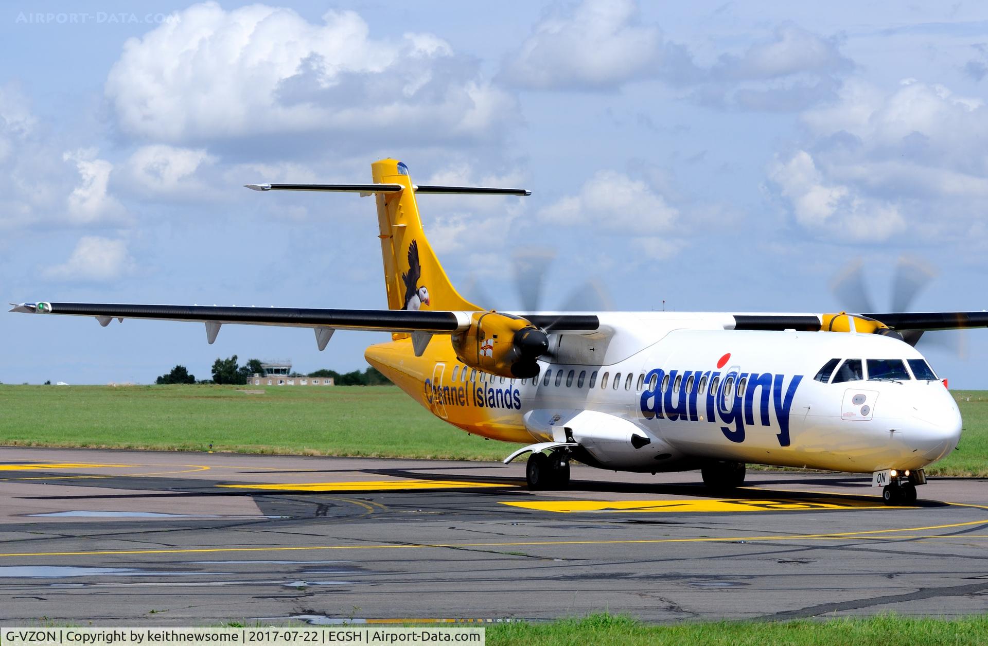 G-VZON, 2009 ATR 72-212A C/N 853, Arriving from Guernsey.