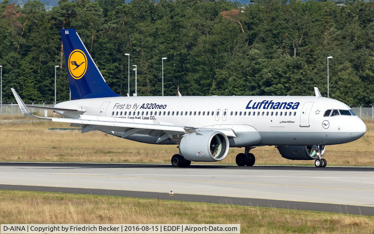 D-AINA, 2015 Airbus A320-271N C/N 6801, decellerating after touchdown on RW07L