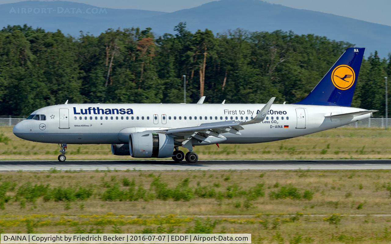 D-AINA, 2015 Airbus A320-271N C/N 6801, decellerating after touchdown on RW25R